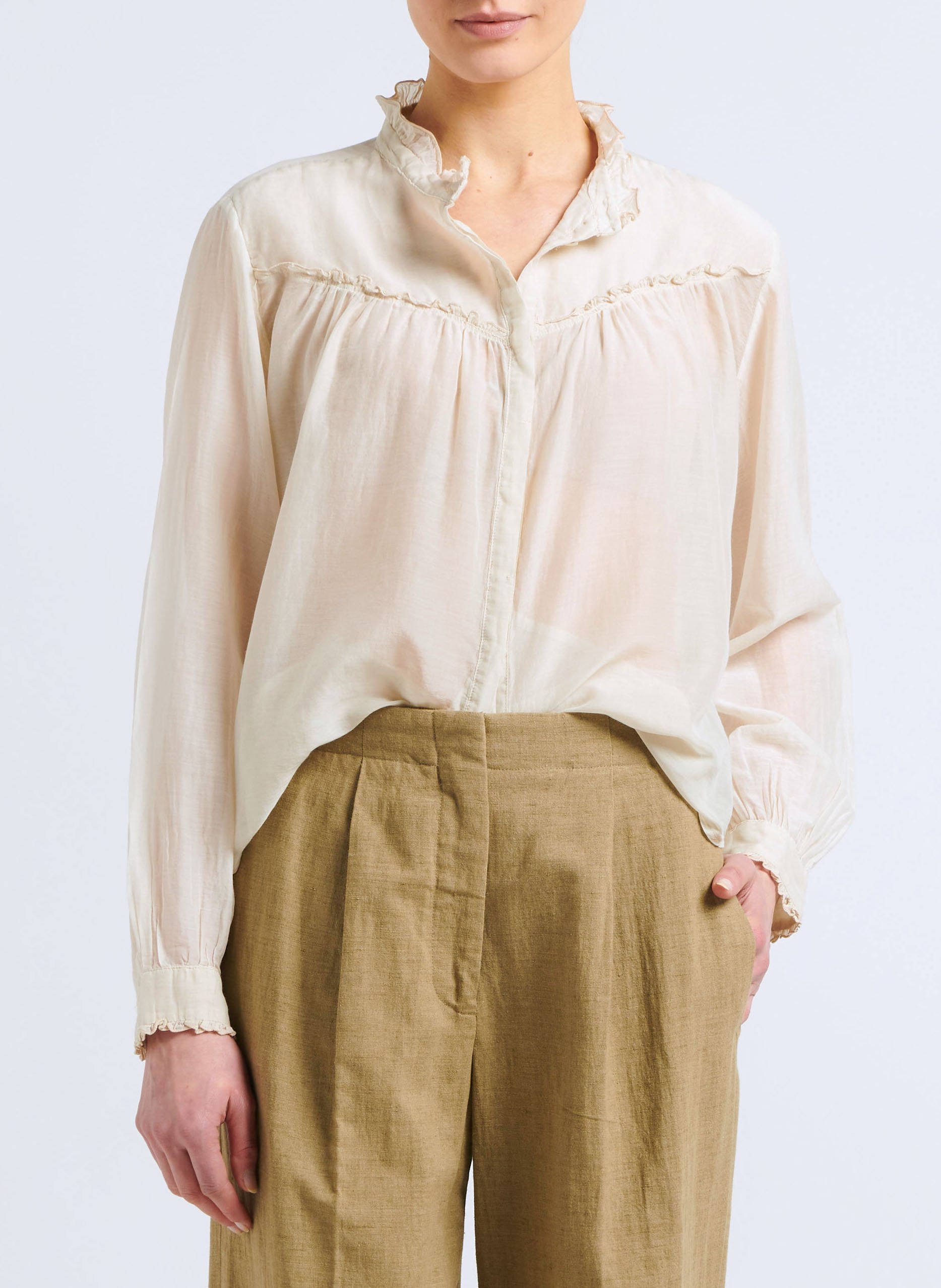 Ruffled silk and cotton blouse POMANDERE White