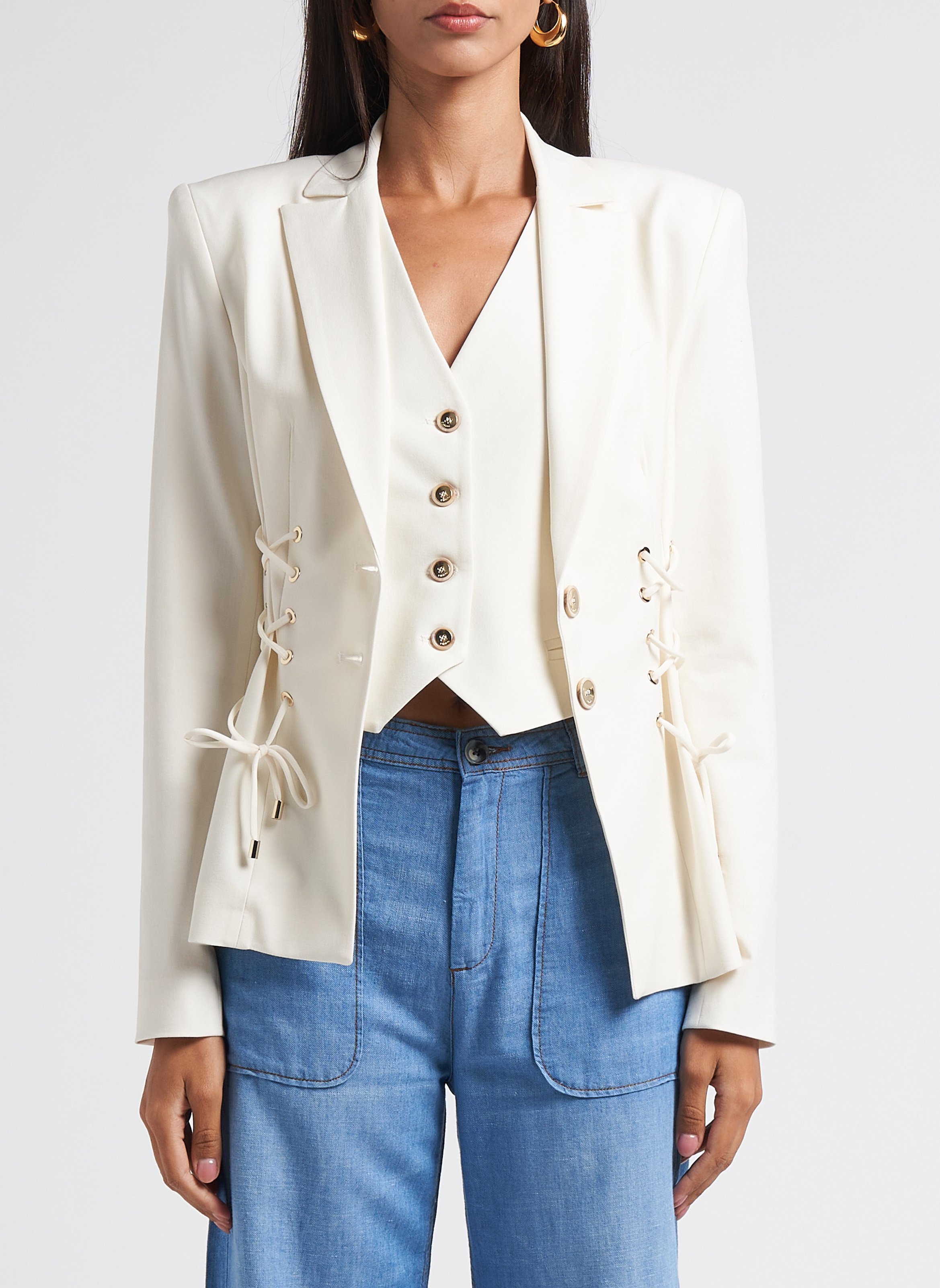 Veste de tailleur cintrée à lacets PINKO Blanc