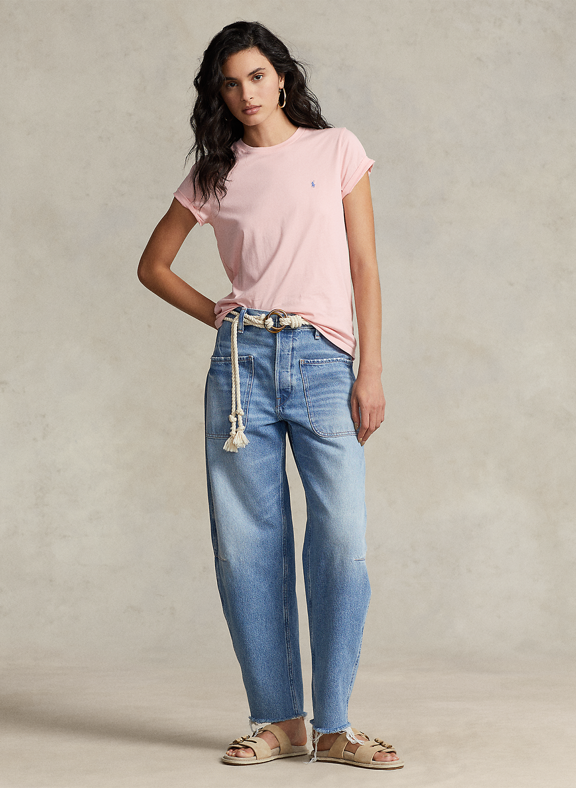 Katoenen T-shirt met ronde hals en borduursel POLO RALPH LAUREN Roze