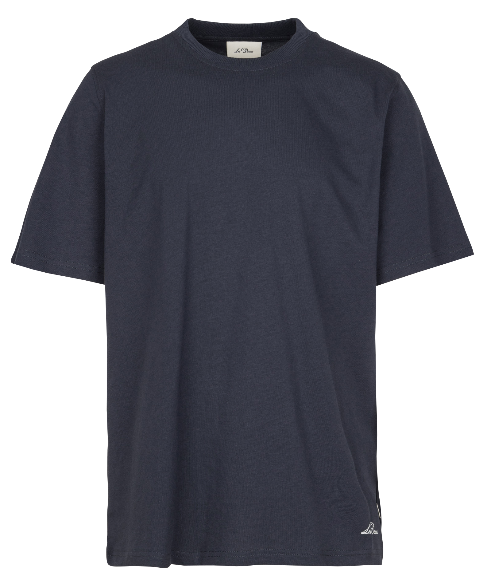 Straight round-neck printed organic cotton T-shirt LES DEUX Blue