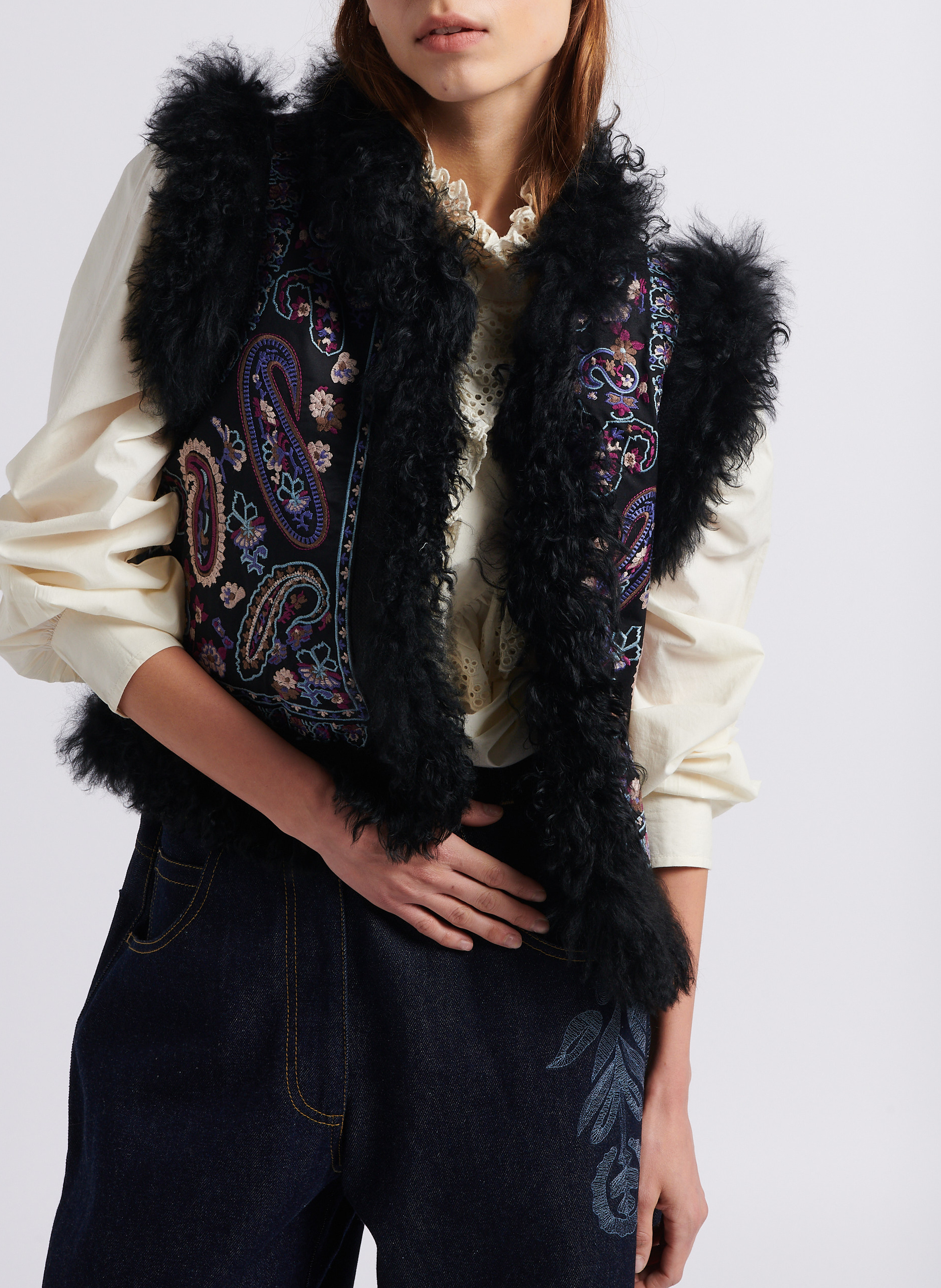 Gilet droit en coton ANTIK BATIK Noir
