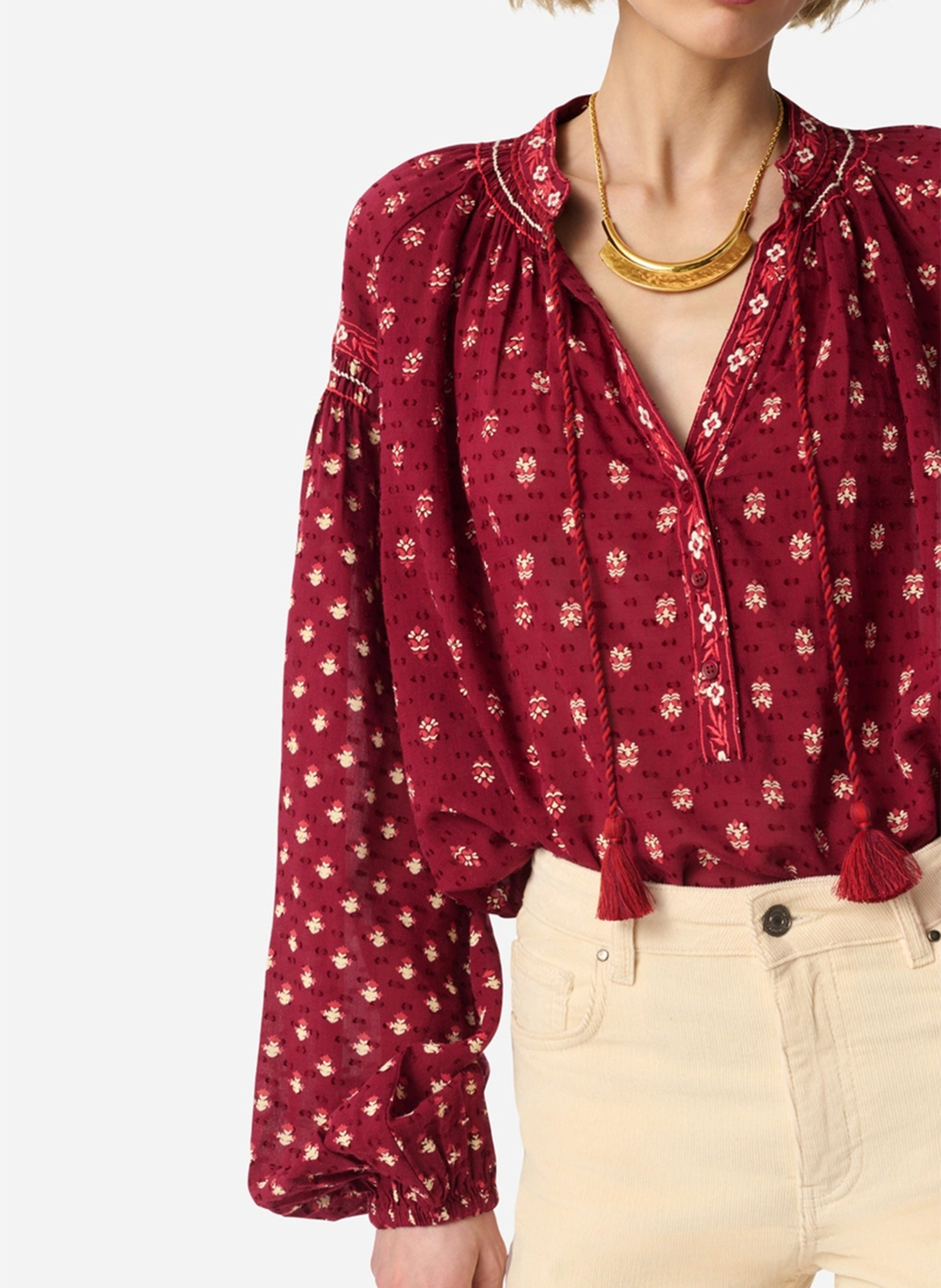 Oversized V-neck printed blouse VANESSA BRUNO Red