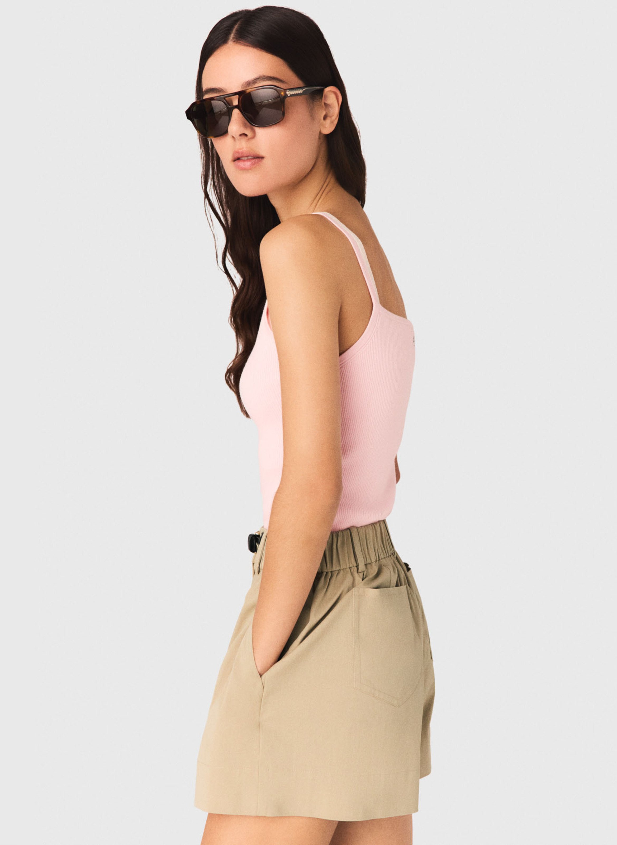 Ribbed cotton blend fitted top MAJE Pink