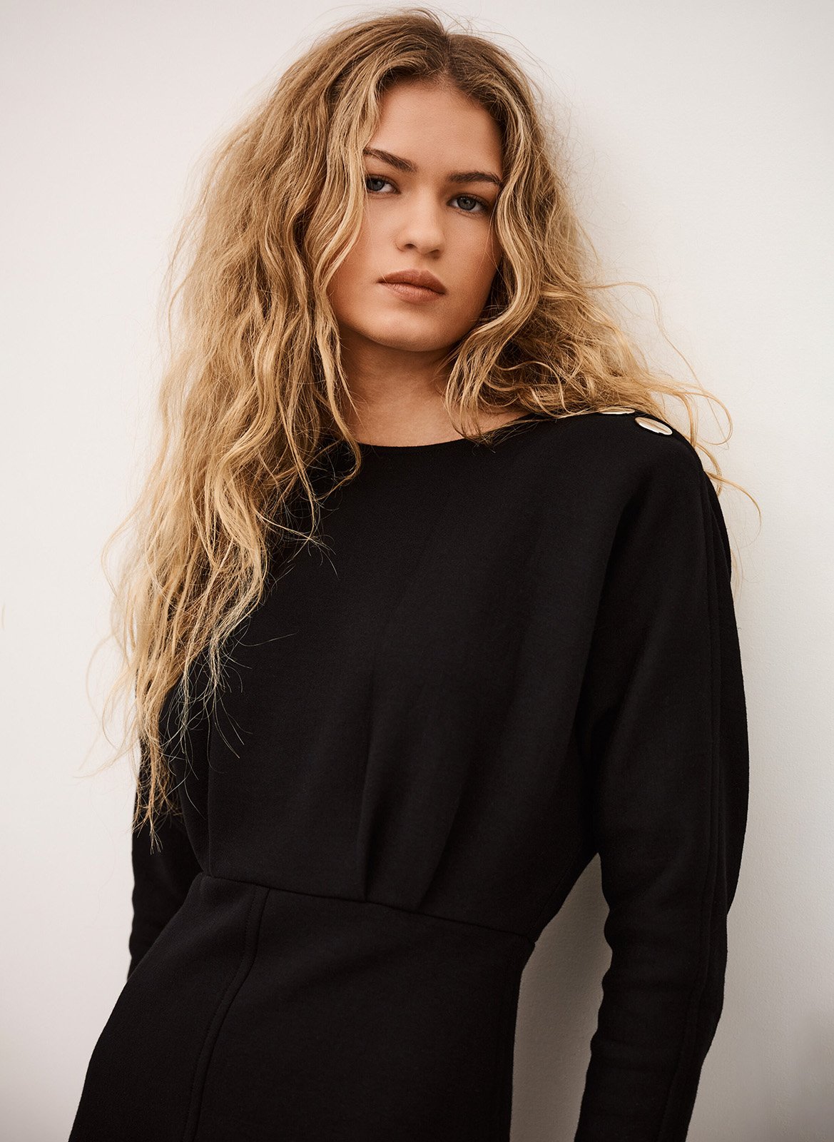 Halflange jurk met ronde hals - katoenblend BA&SH Zwart