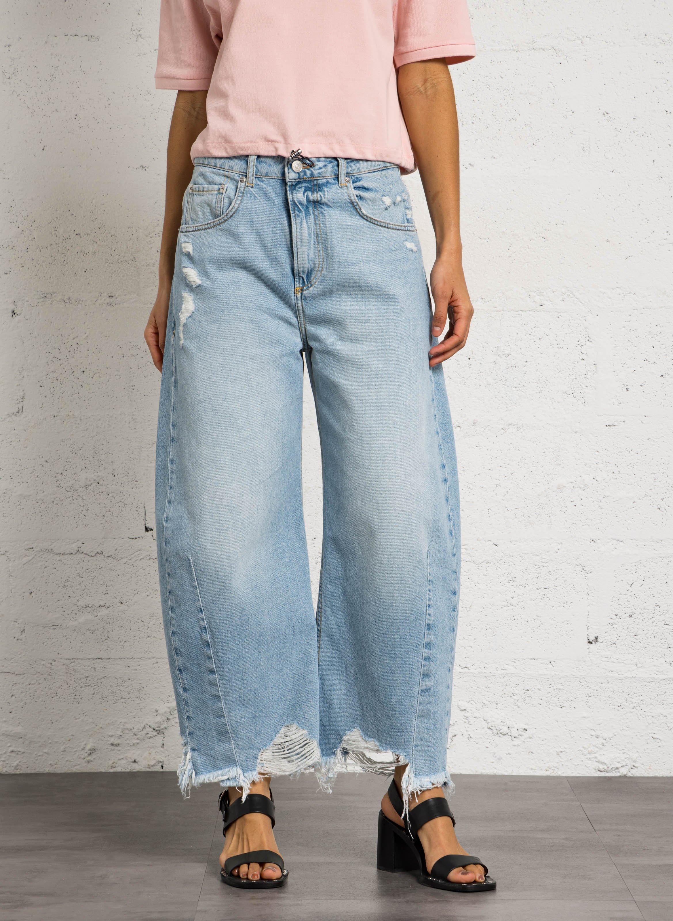 Weite High Waist Jeans aus Baumwoll-Mix BERENICE