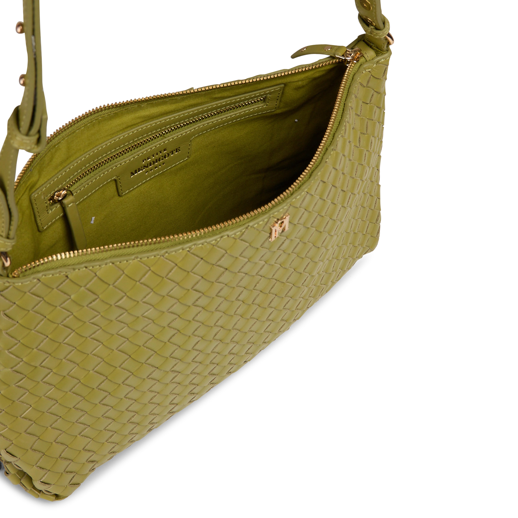 Braided leather shoulder bag PETITE MENDIGOTE Green