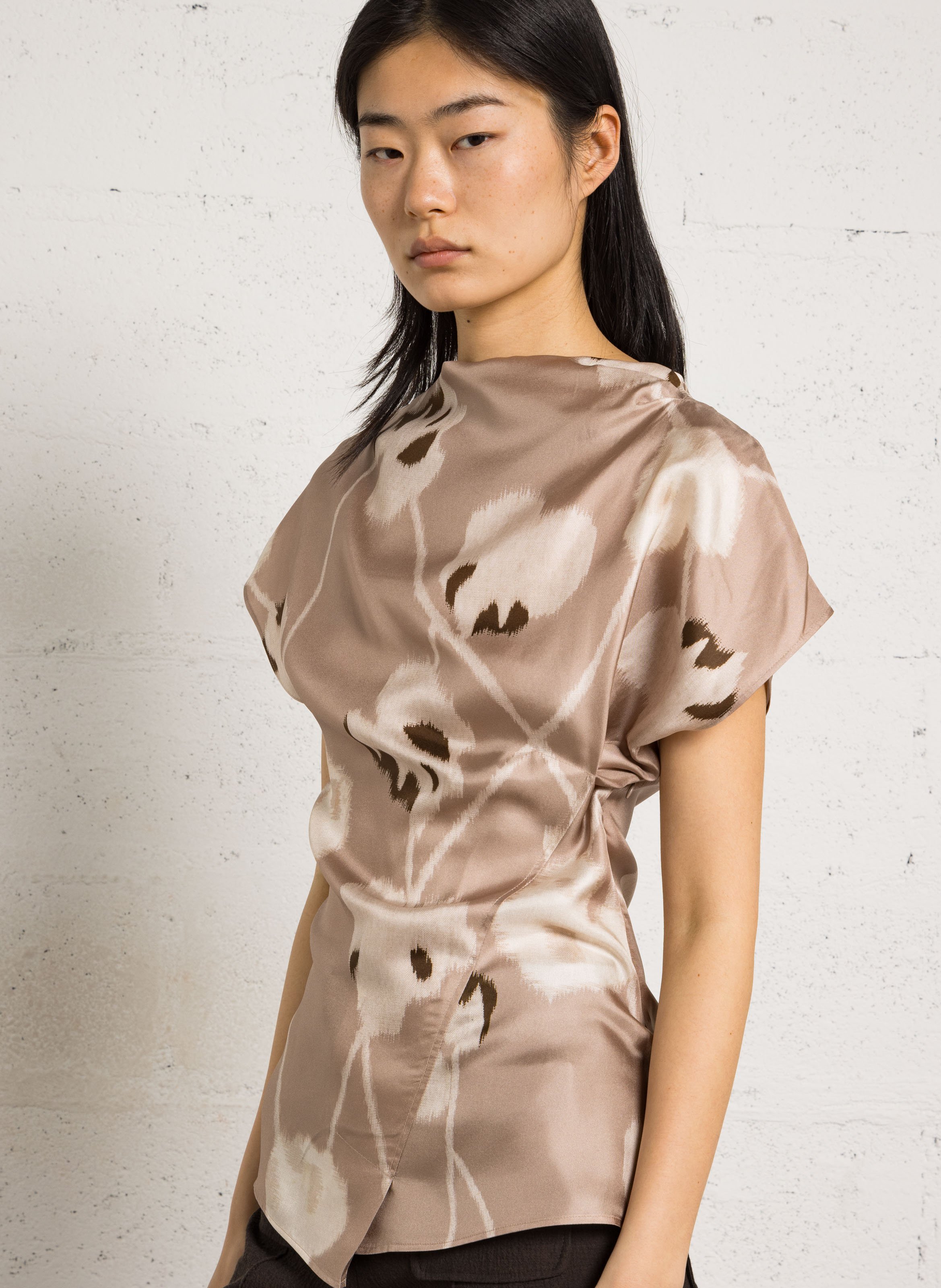 Top ajusté en soie SOEUR Beige