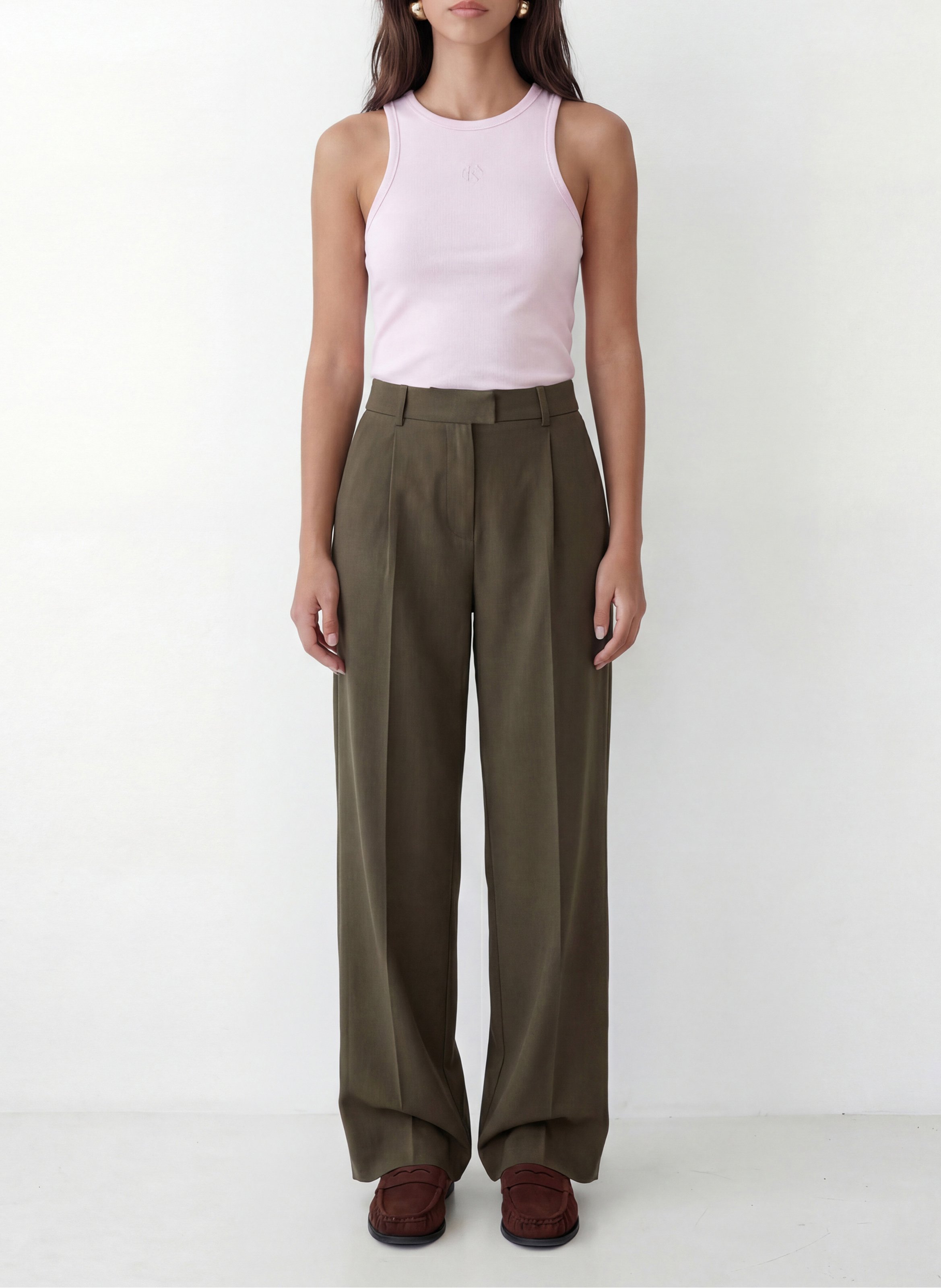 Rechte broek met plooien in effen kleur KOOKAI Kaki