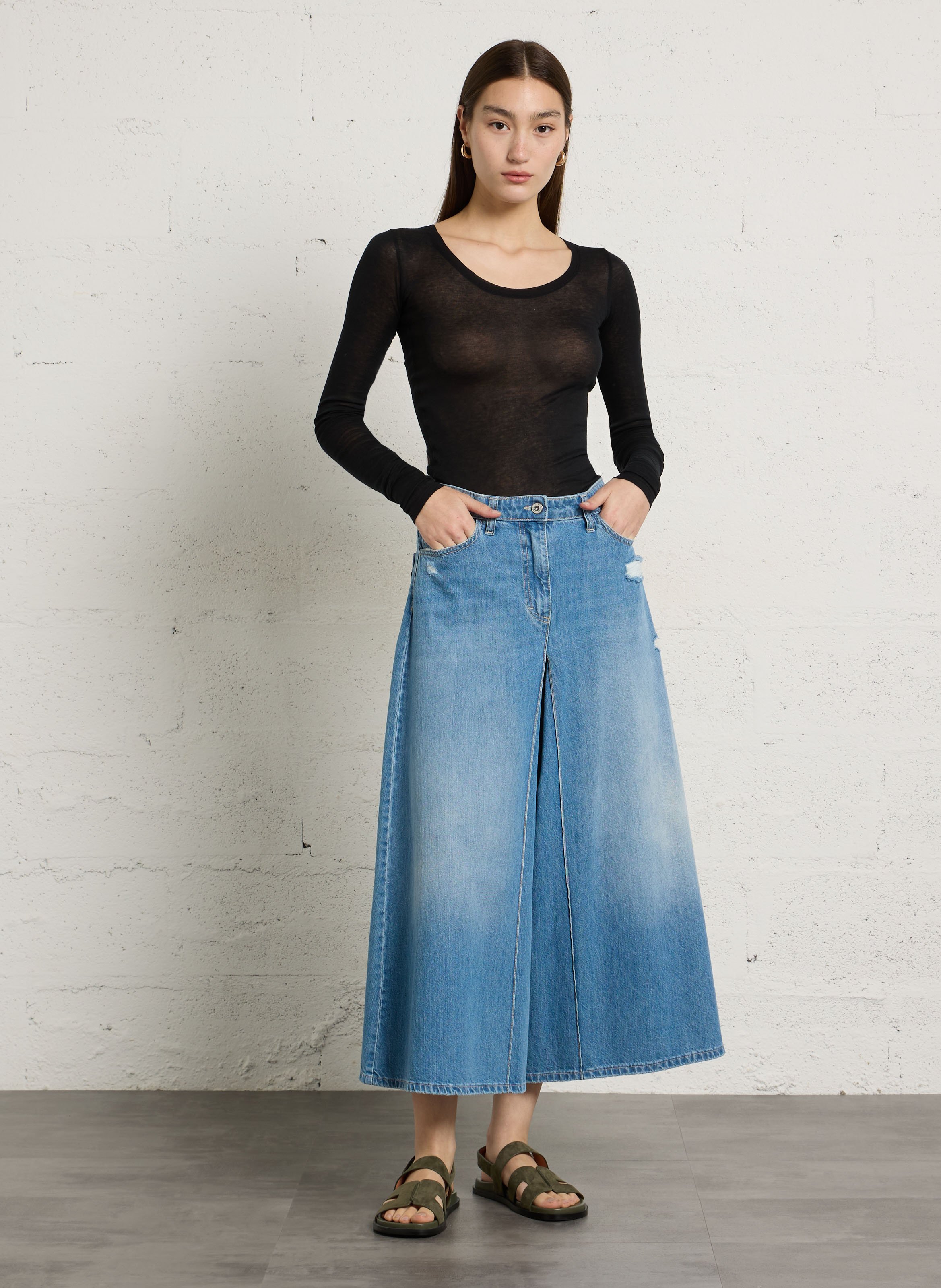 Weite Baumwoll-Culotte-Hose PLEASE Blau