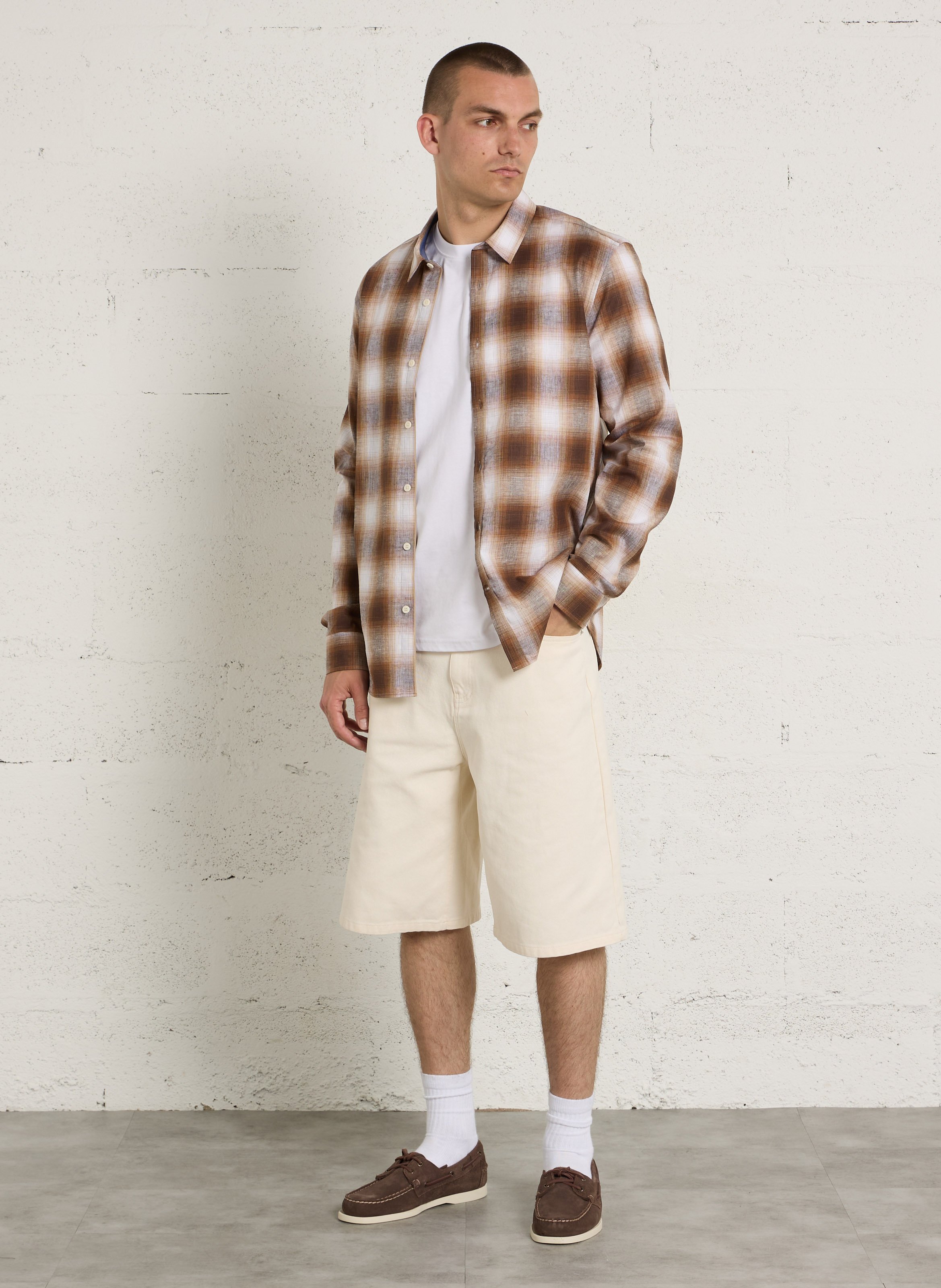 Chemise oversize col classique en coton et lin imprimé CHEVIGNON Marron