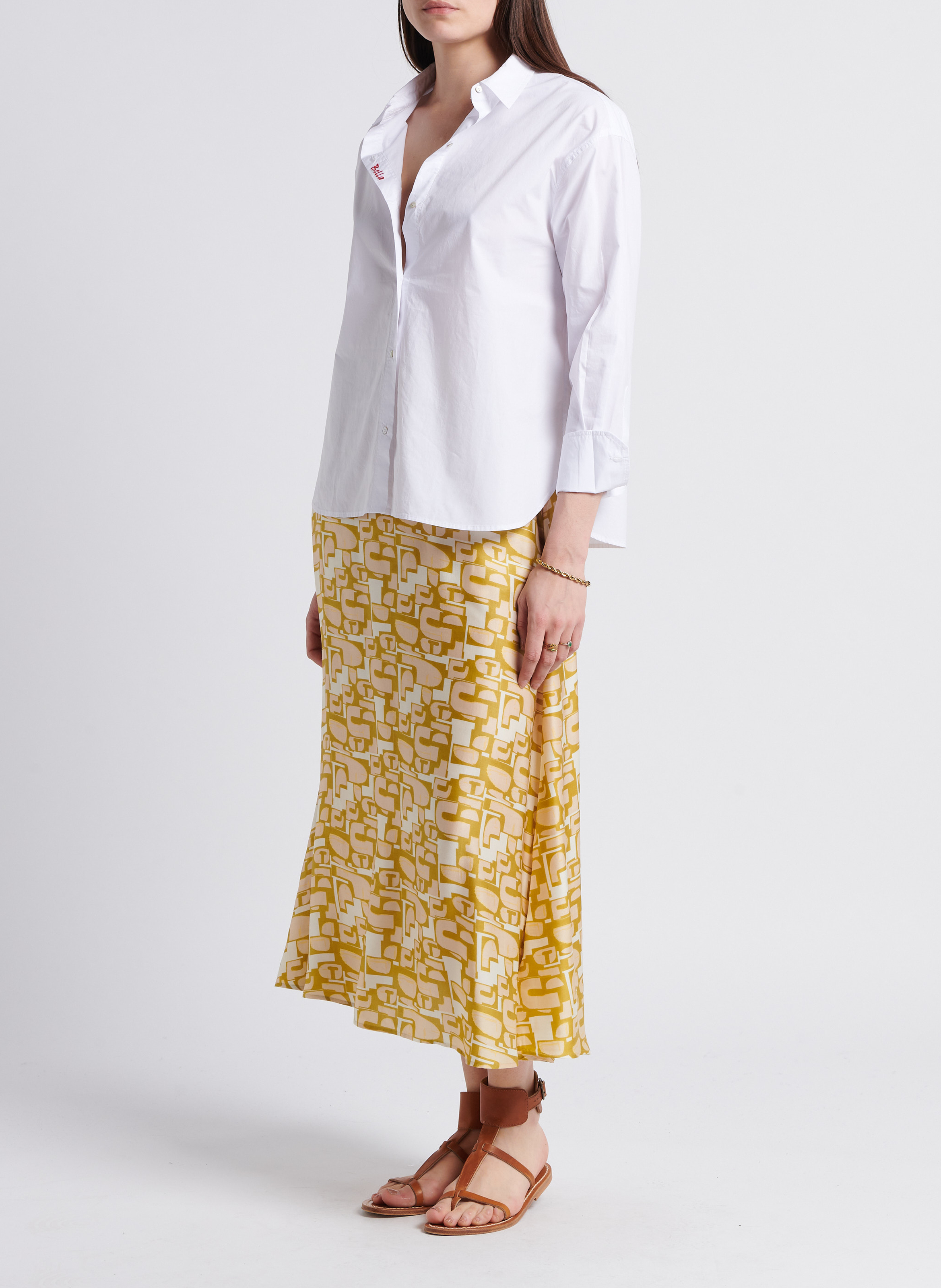 Gerade geschnittene, bestickte Bluse aus Baumwoll-Popeline BELLA JONES Weiss