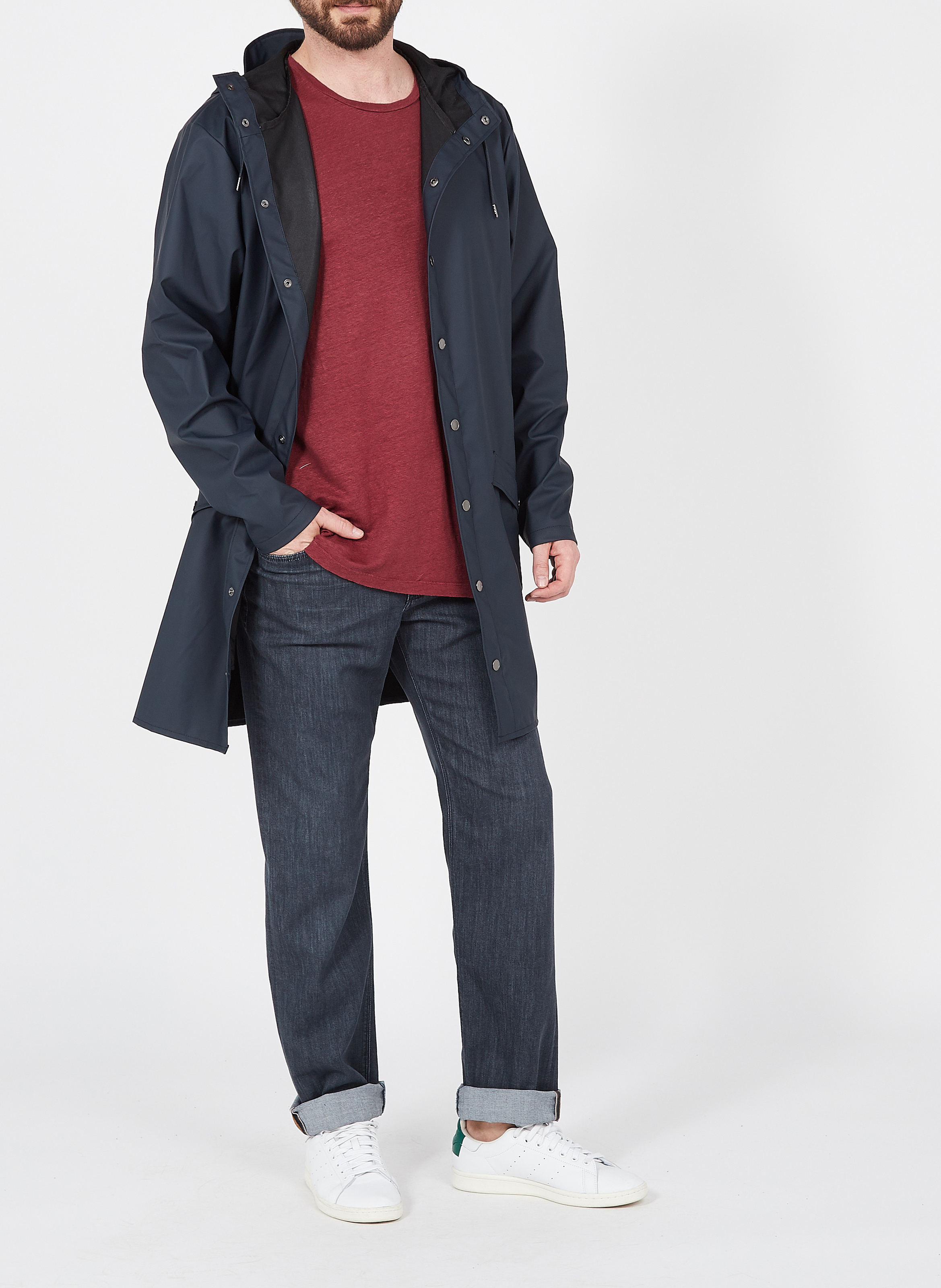 Lange, wasserabweisende Windjacke mit Kapuze RAINS Blau