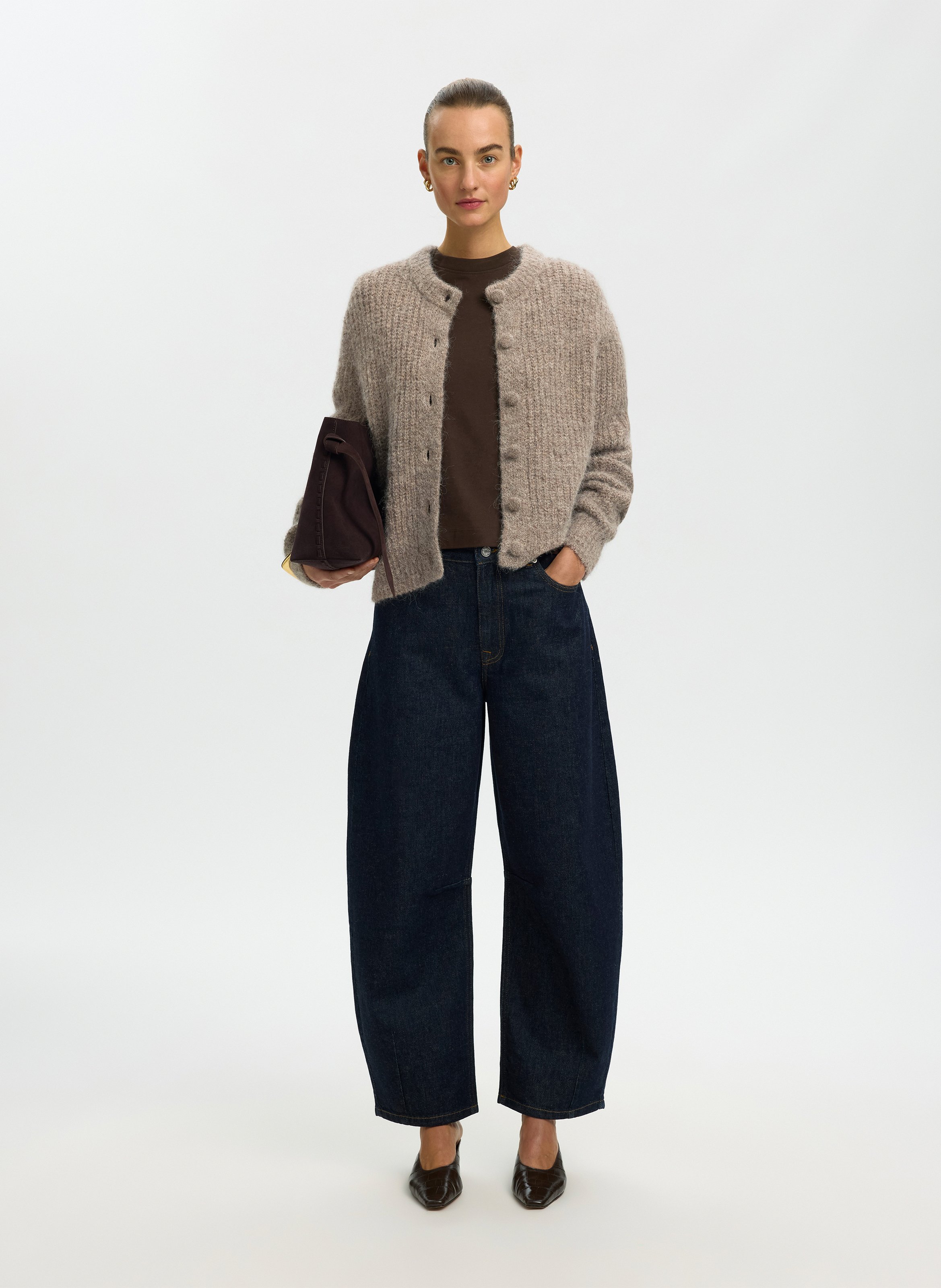 Gilet droit col rond en laine mélangée SELECTED Gris