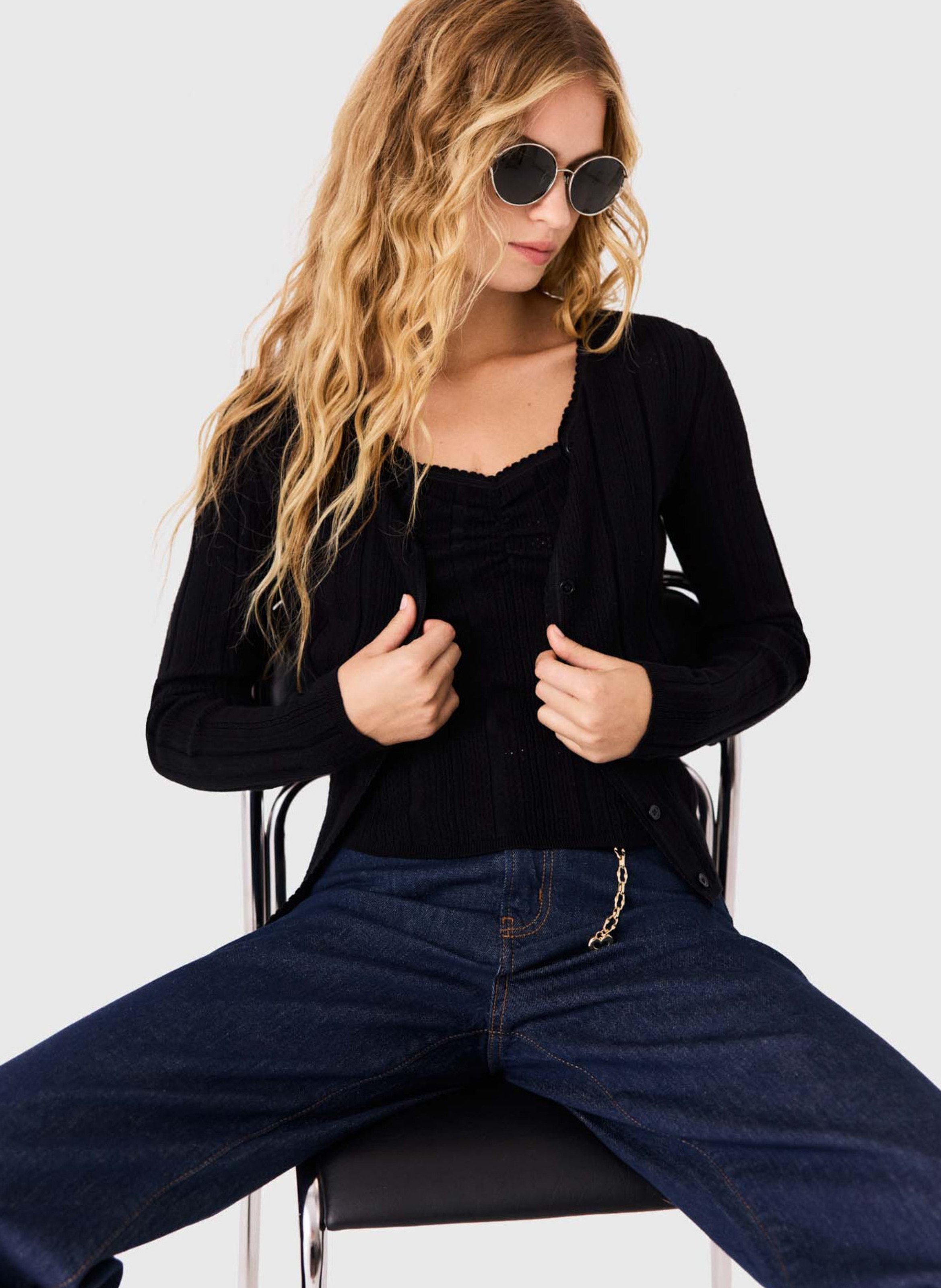 2-in-1 effen katoenmix vest MAJE Zwart