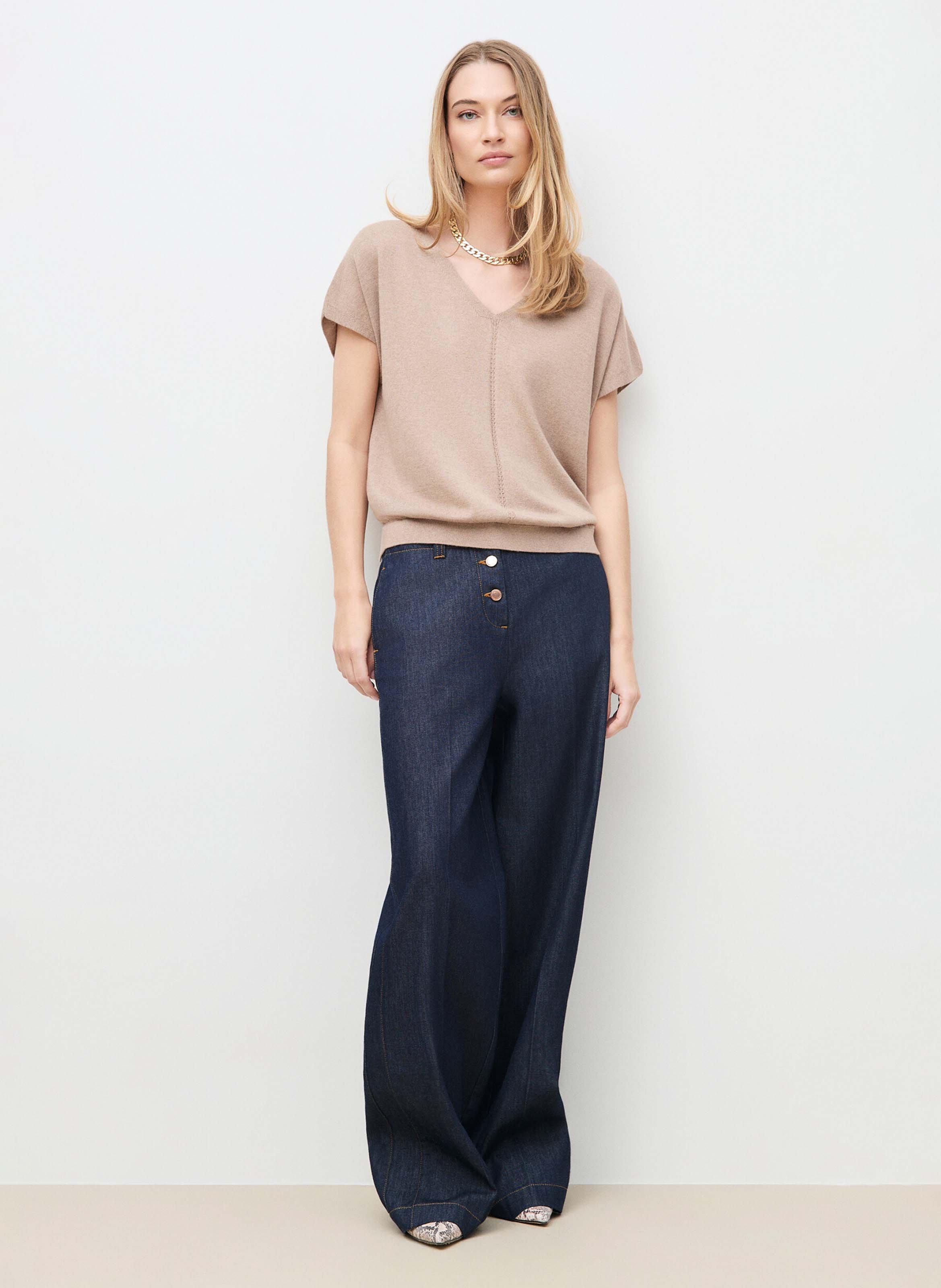 Wide-leg cotton-blend jeans CAROLL Blue