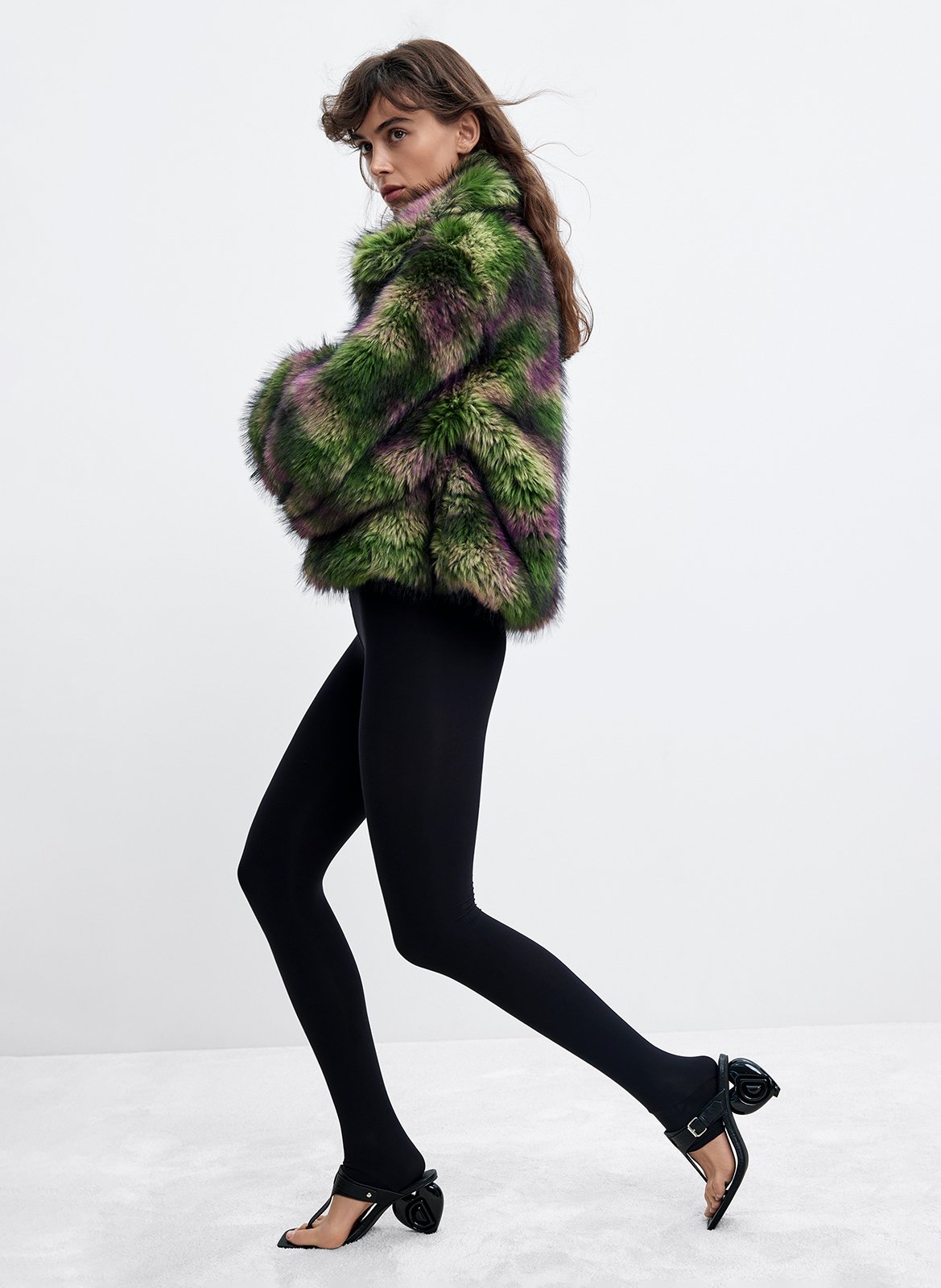 Faux fur coat with classic collar DESIGUAL Green