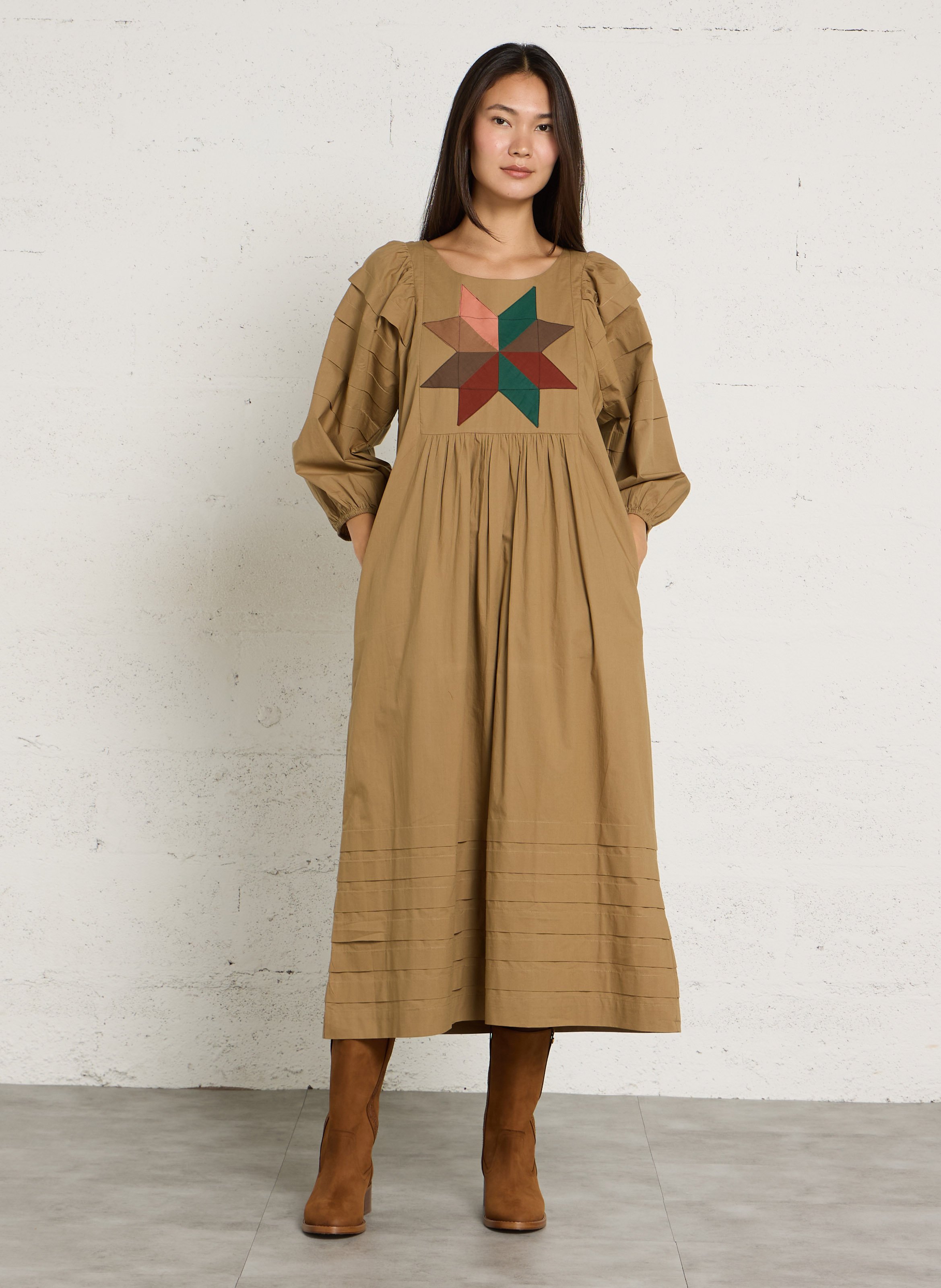 Midi dress with puff sleeves in cotton LEON & HARPER