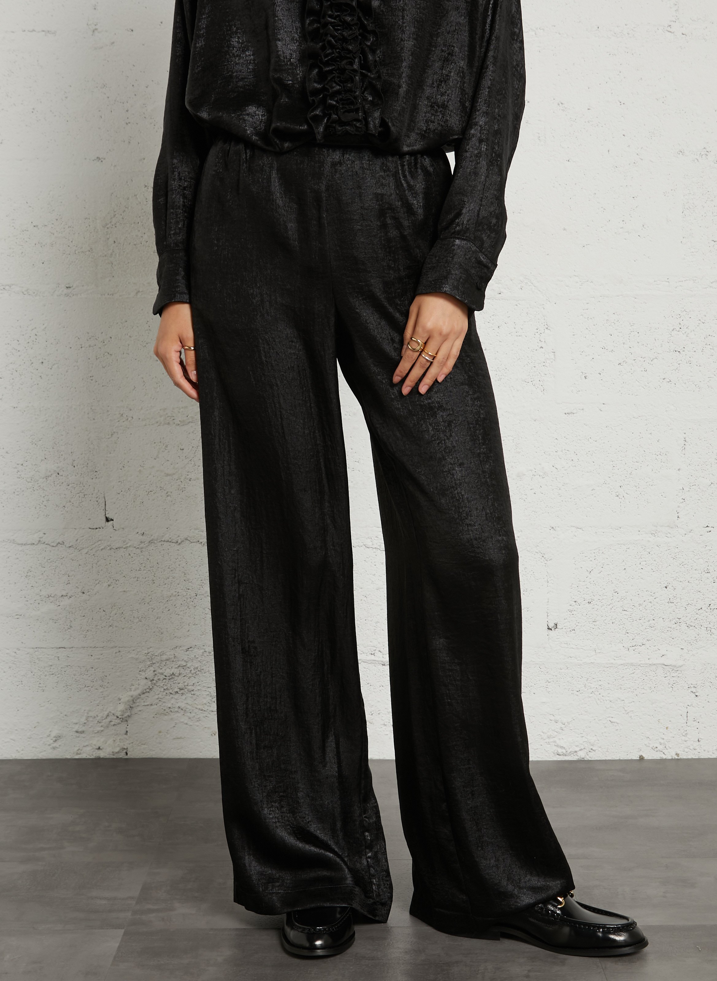 Wide-leg Baccarat laminated fabric pants MOMONI Black