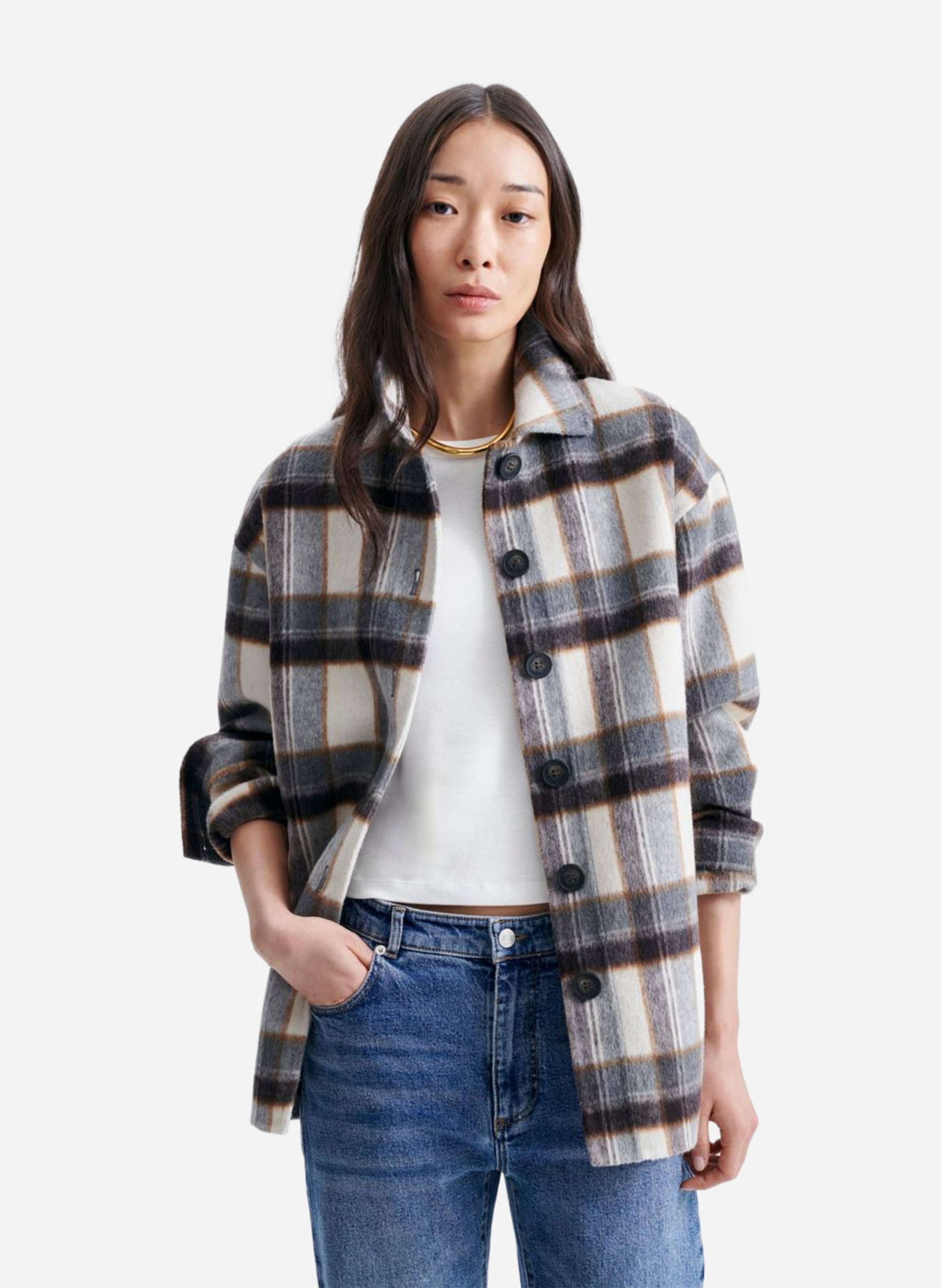 Wool-blend overshirt with classic collar VANESSA BRUNO Grey