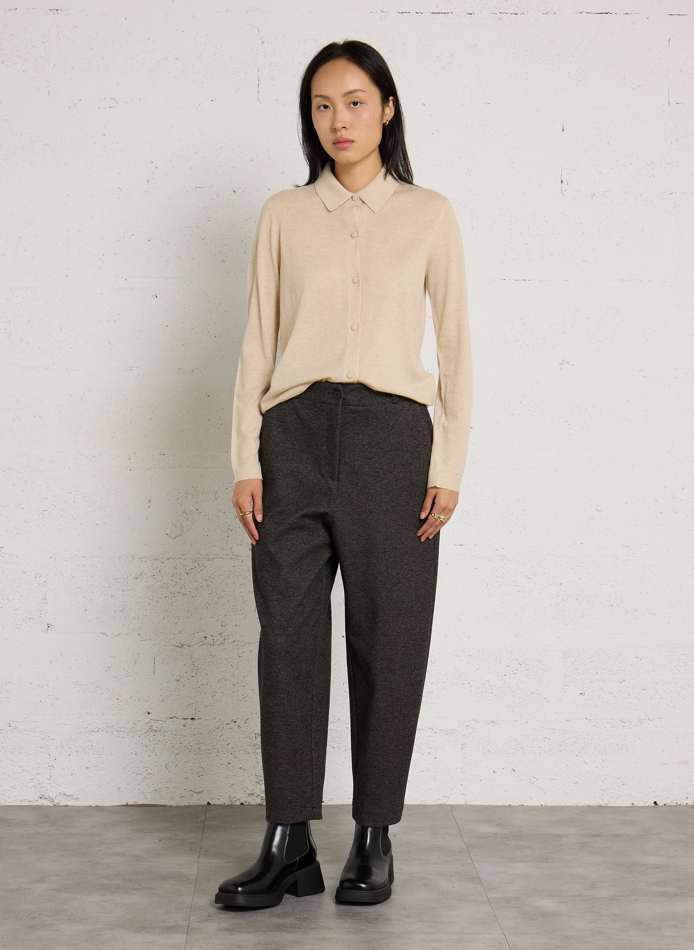 Recht vest met lange mouwen van kasjmier MAJESTIC FILATURES Beige