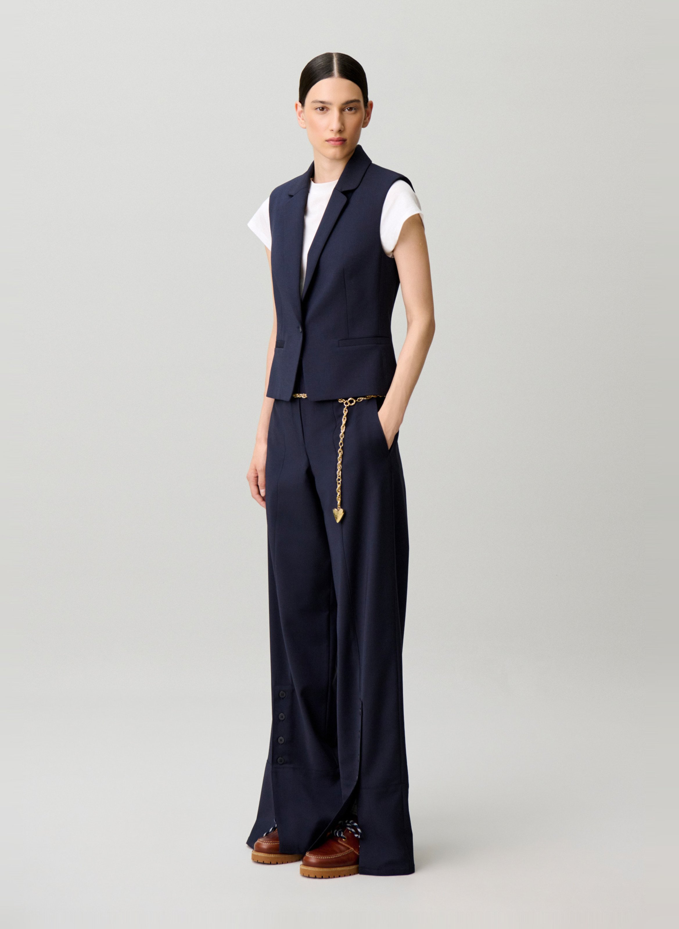 Getailleerde mouwloze jas van wolmix CLAUDIE PIERLOT Blauw