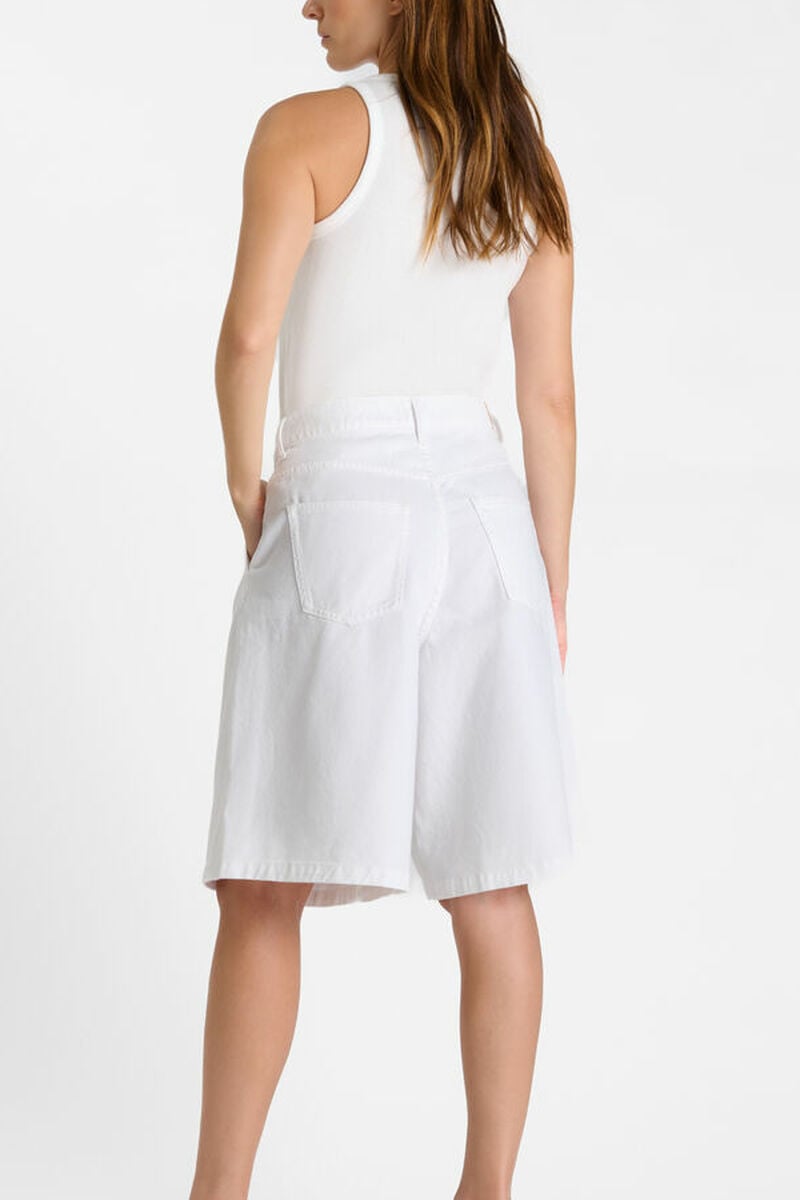 High-waisted zip-front denim Bermuda shorts LE TEMPS DES CERISES White
