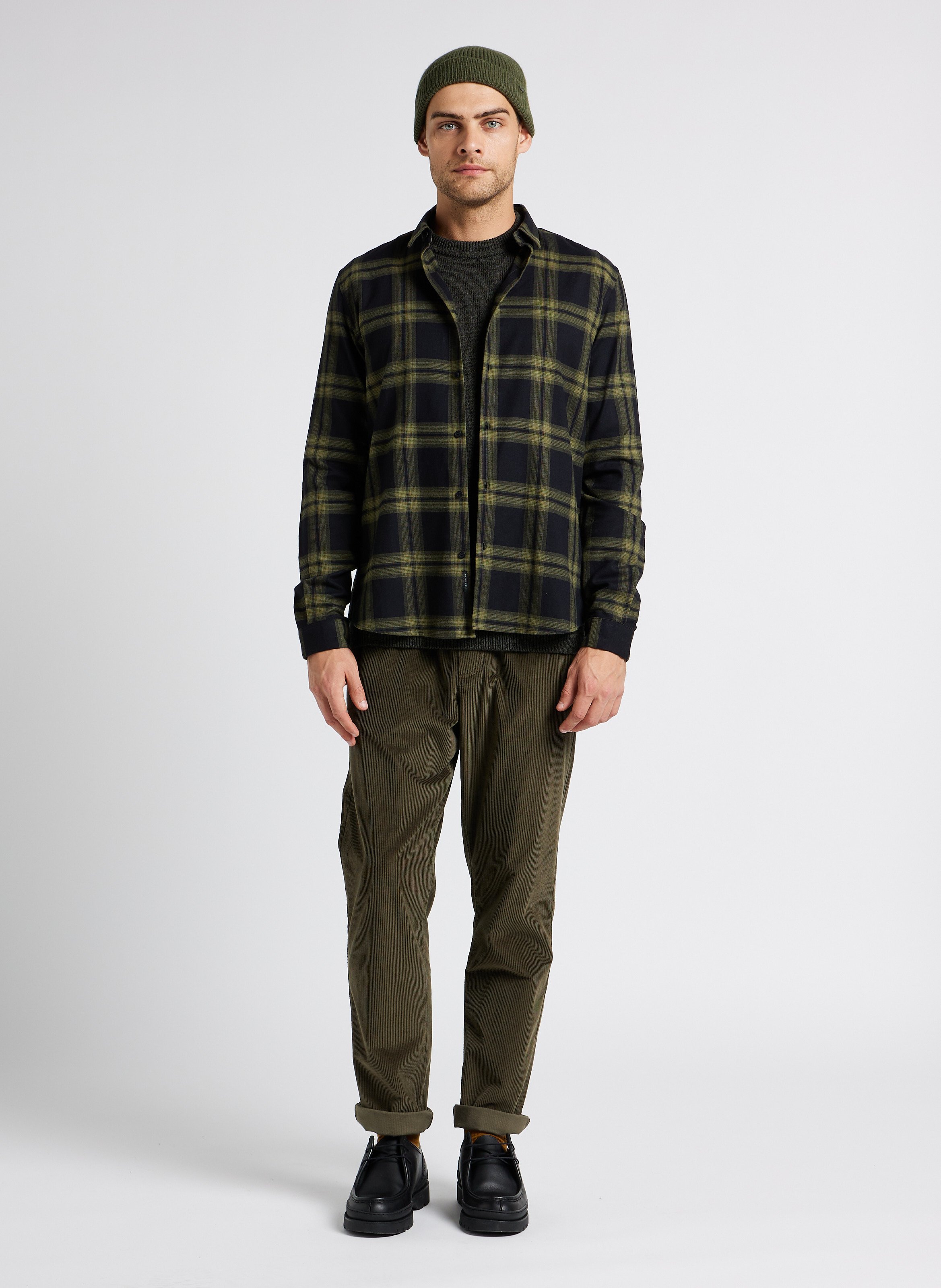 Straight Checked Cotton Shirt Kaki Ikks Men Place des Tendances