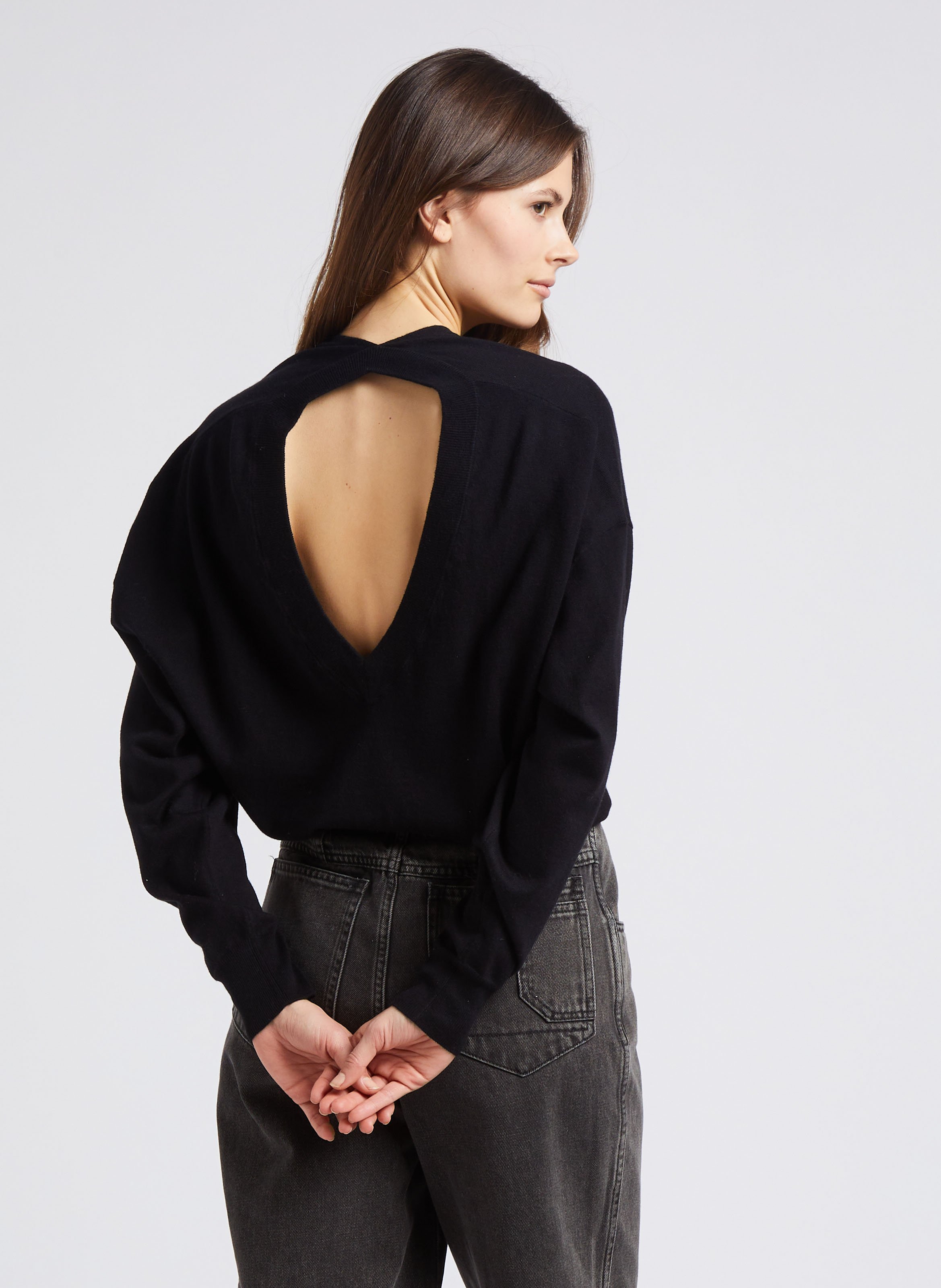 Pull col V droit en coton et cachemire mélangé IRO Noir