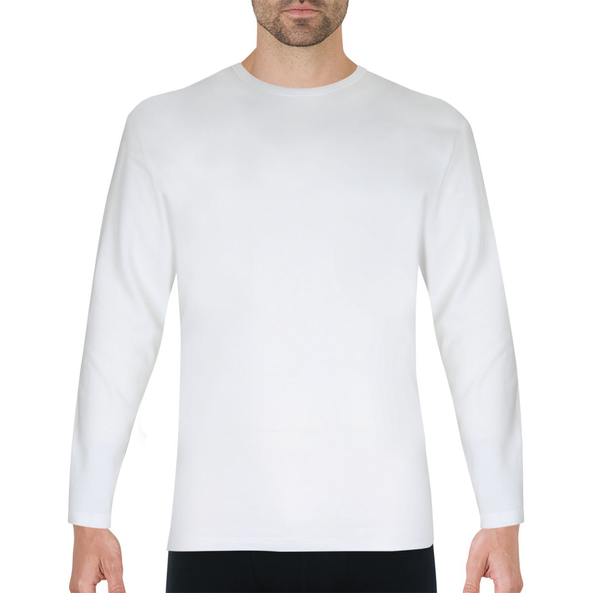 Round neck long-sleeve men's T-shirt in premium pure cotton by Eminence. EMINENCE White