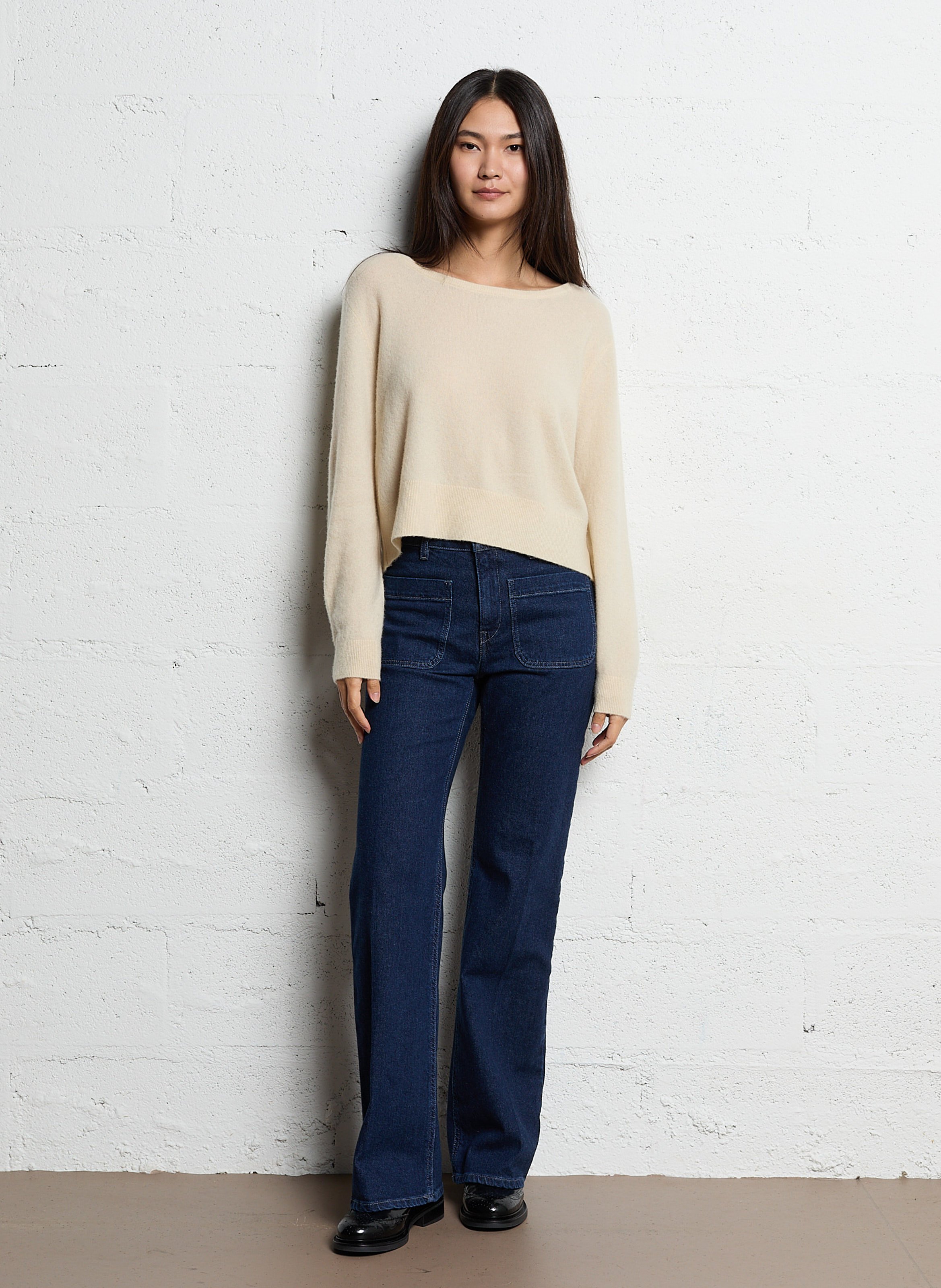 Pull ample en laine mélangée Beige