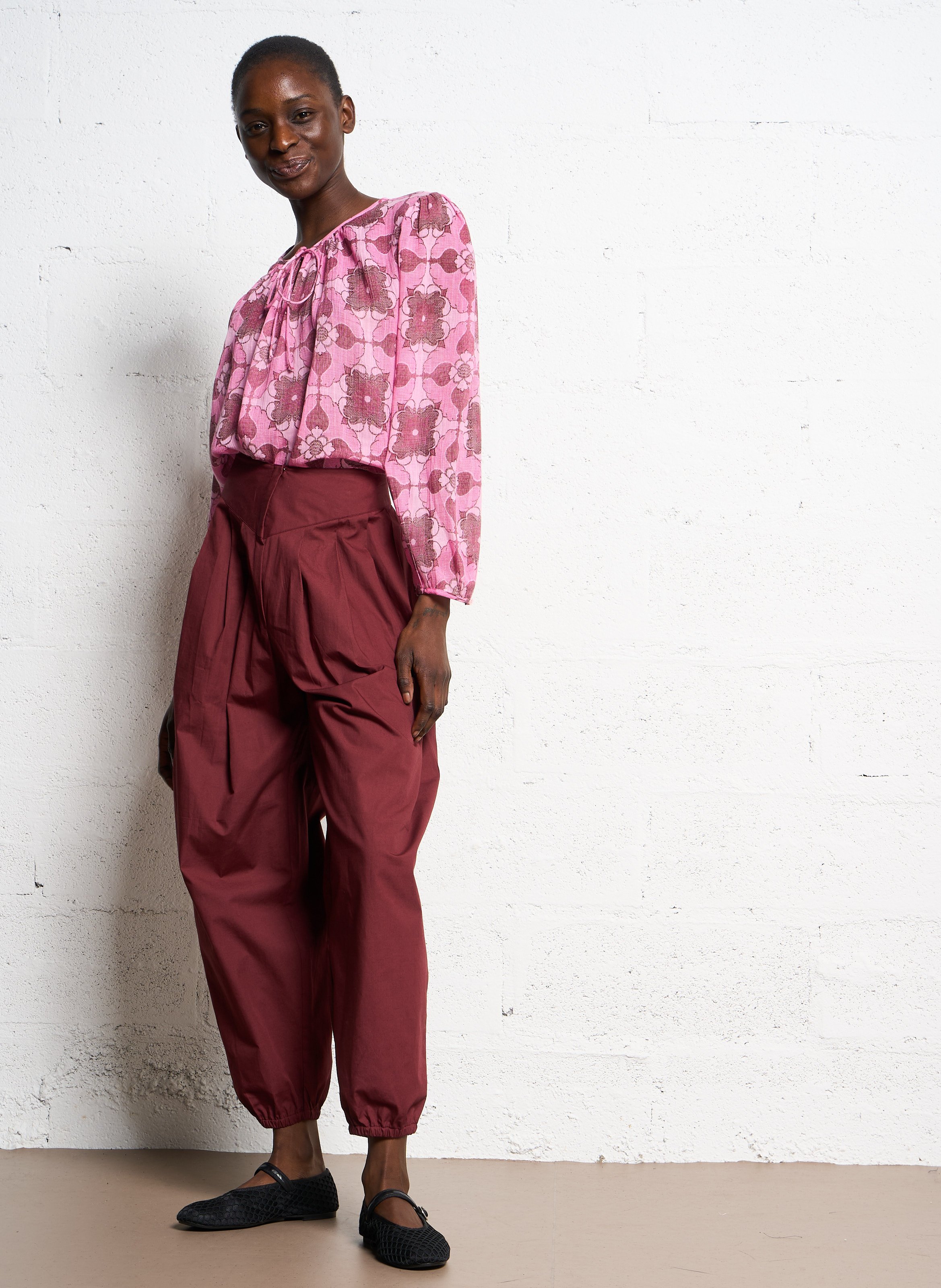 Bedruckte Baumwollbluse ANTIK BATIK Rosa