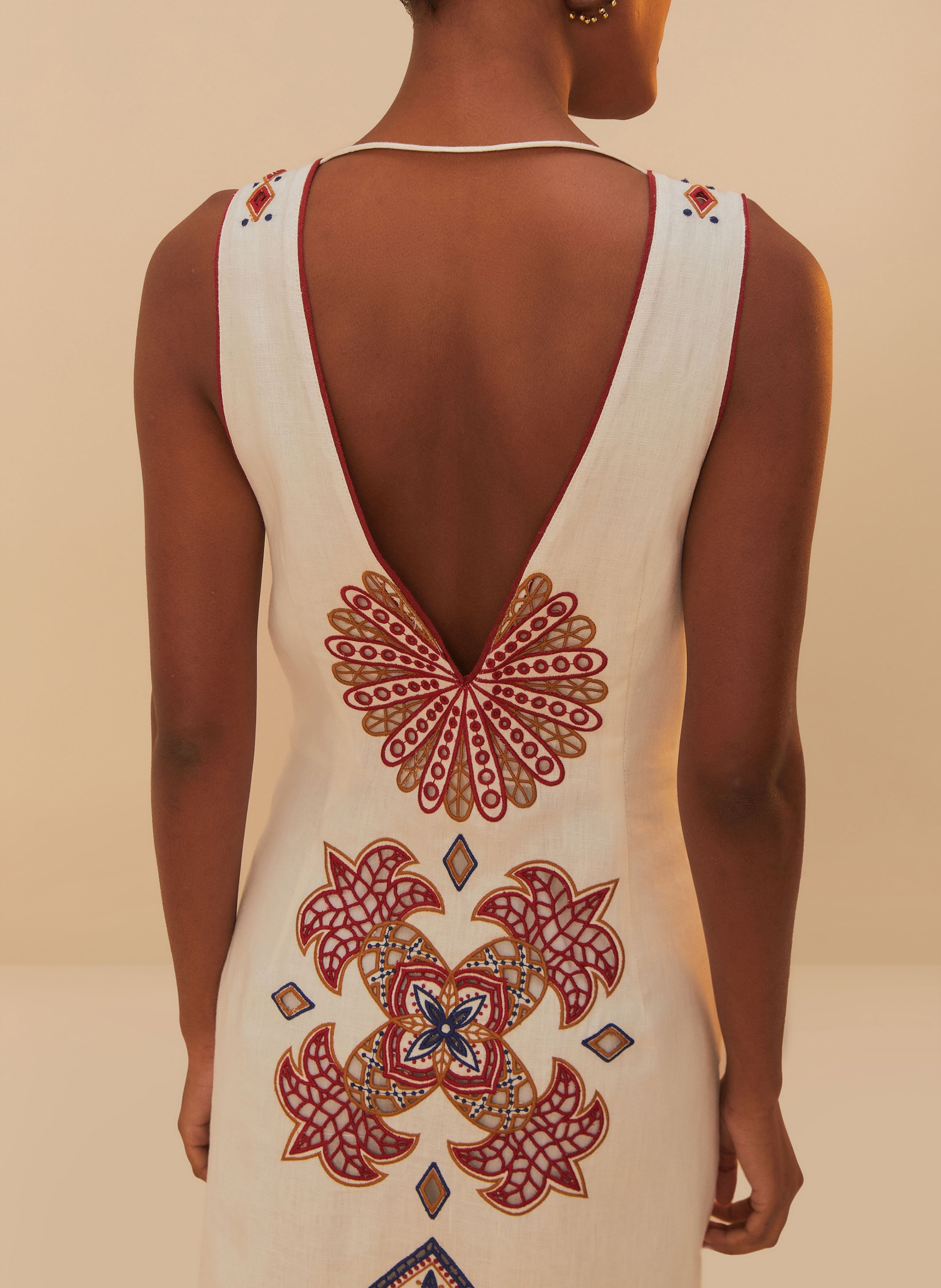 Robe longue en lin brodé FARM RIO Blanc