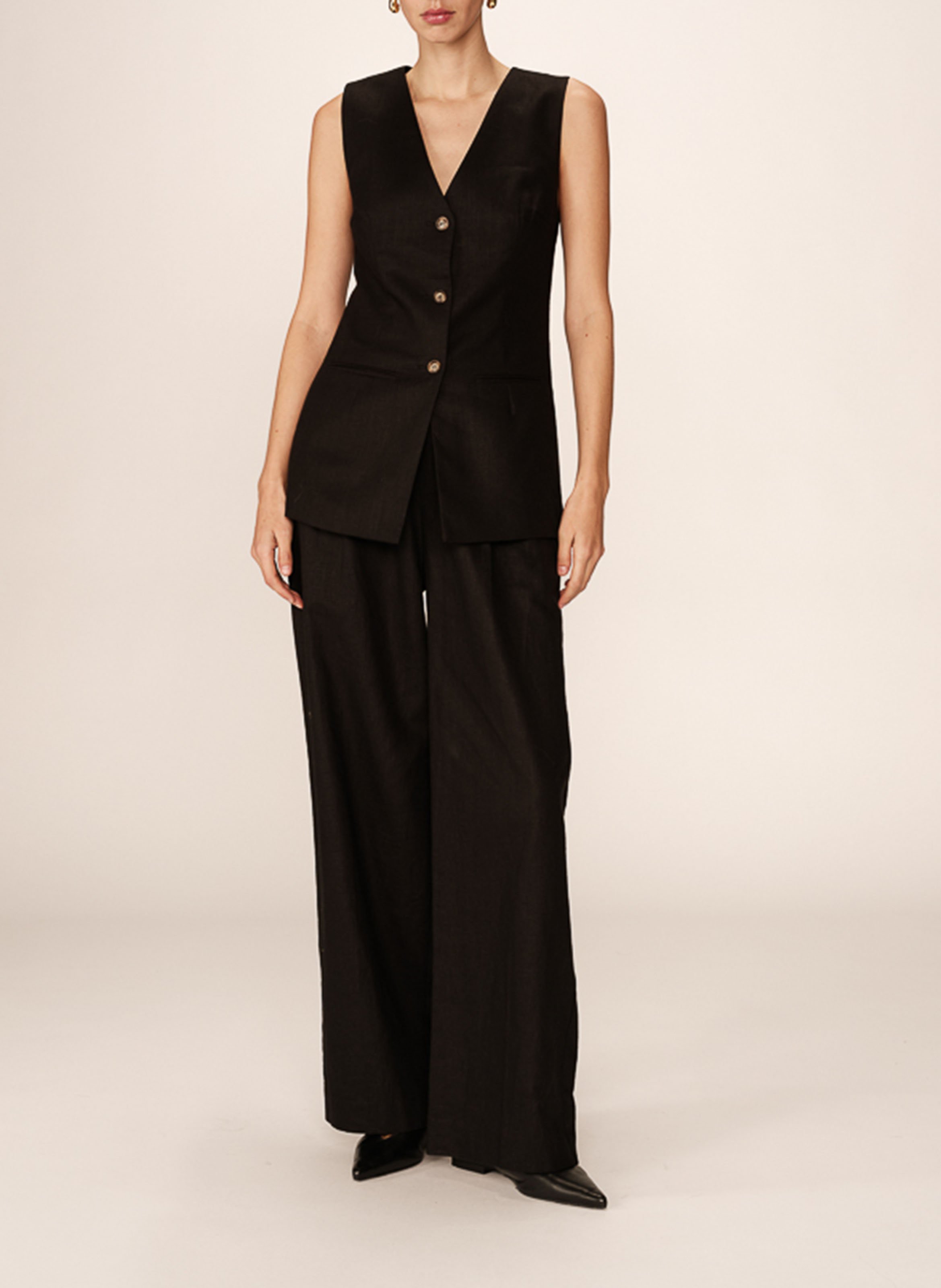 Linen-blend tailored cardigan Black