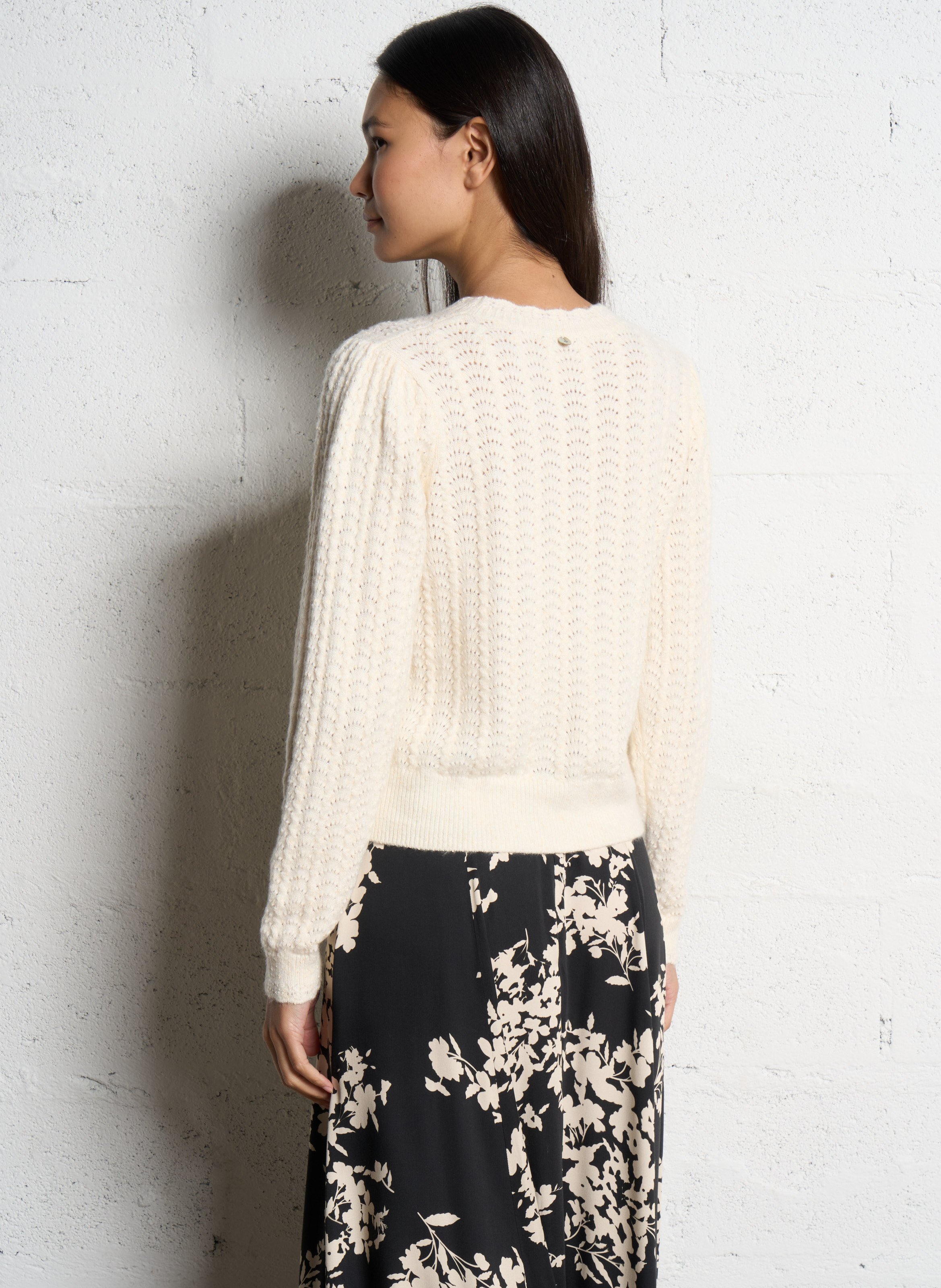 Pull droit en maille fantaisie ONE STEP Blanc
