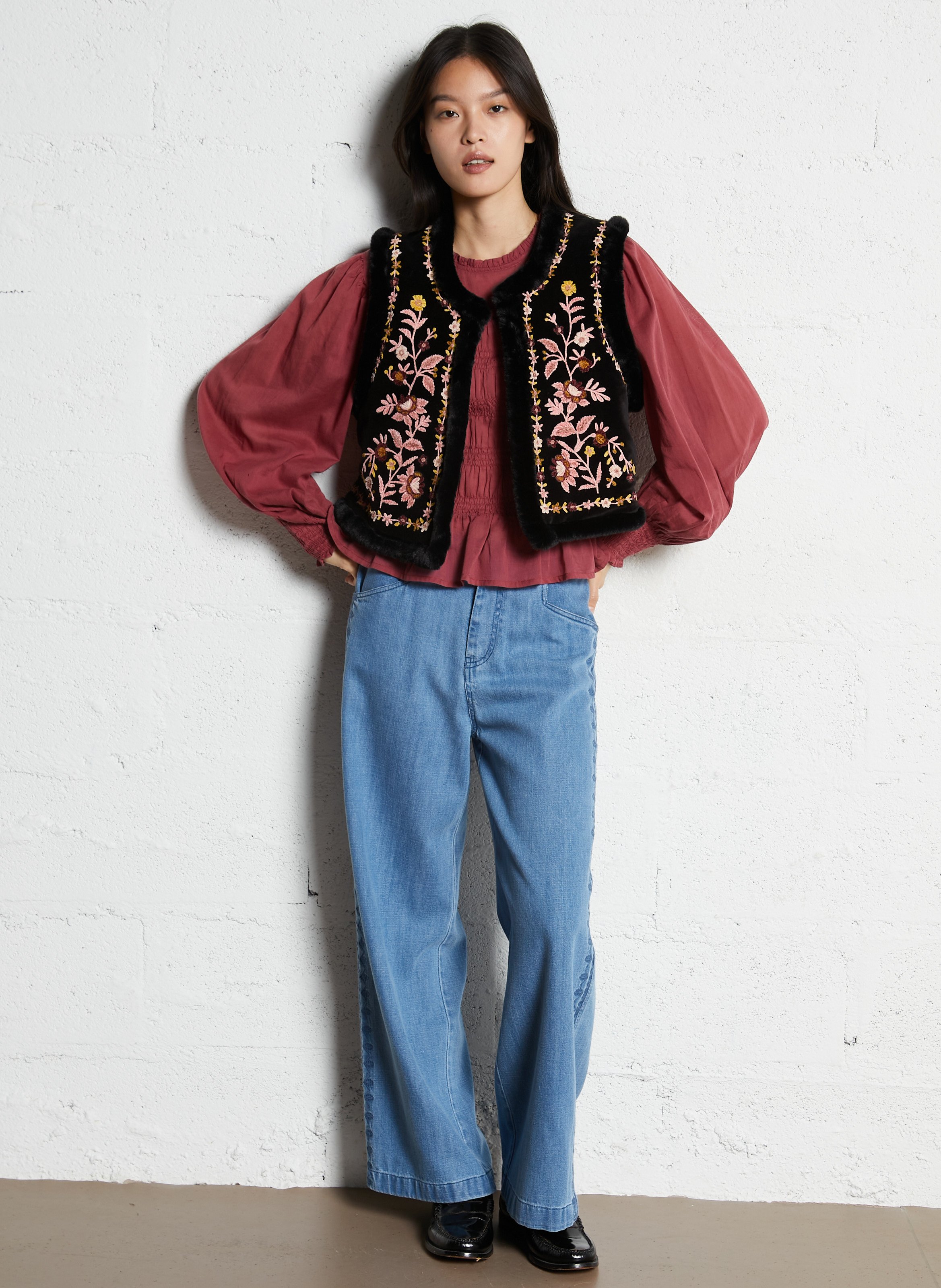 Reversible embroidered cotton jacket LOUISE MISHA Black