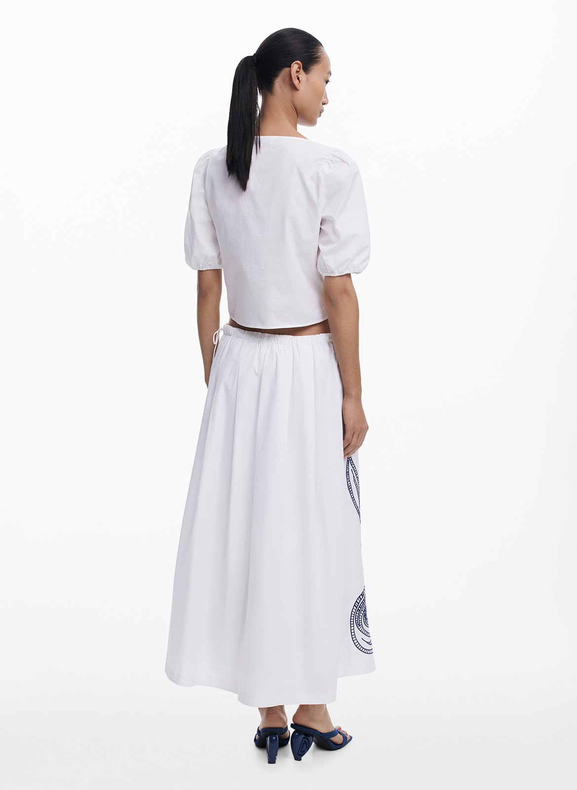 Bestickte Baumwollbluse mit V-Ausschnitt DESIGUAL Weiss