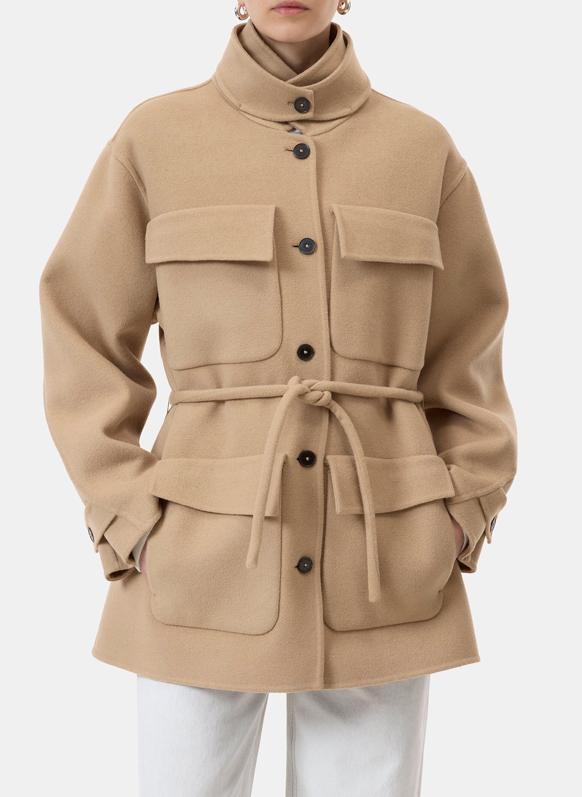 Manteau col montant boutonné en laine mélangée CLOSED Beige