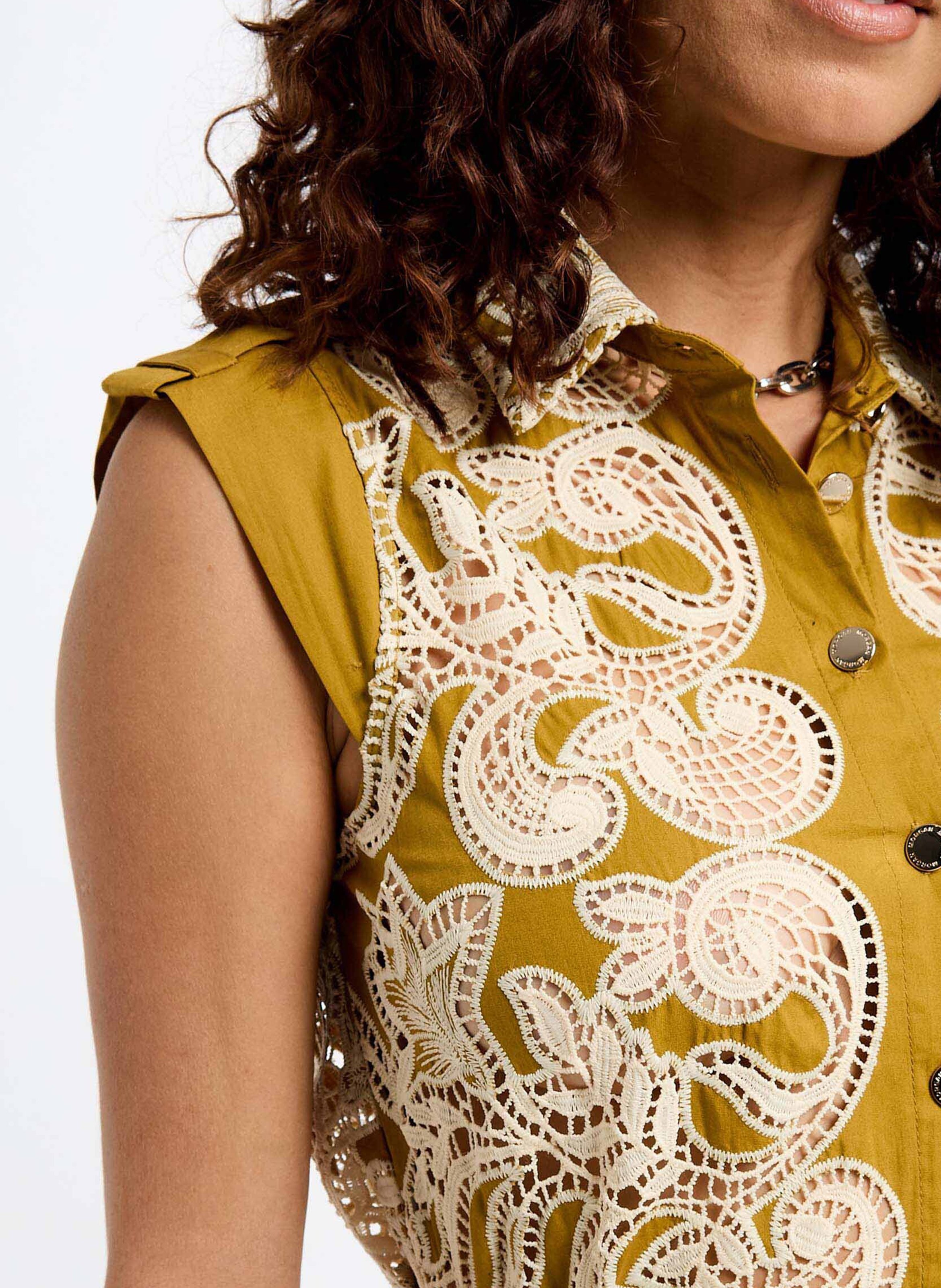 Short cotton dress with classic collar MORGAN Green