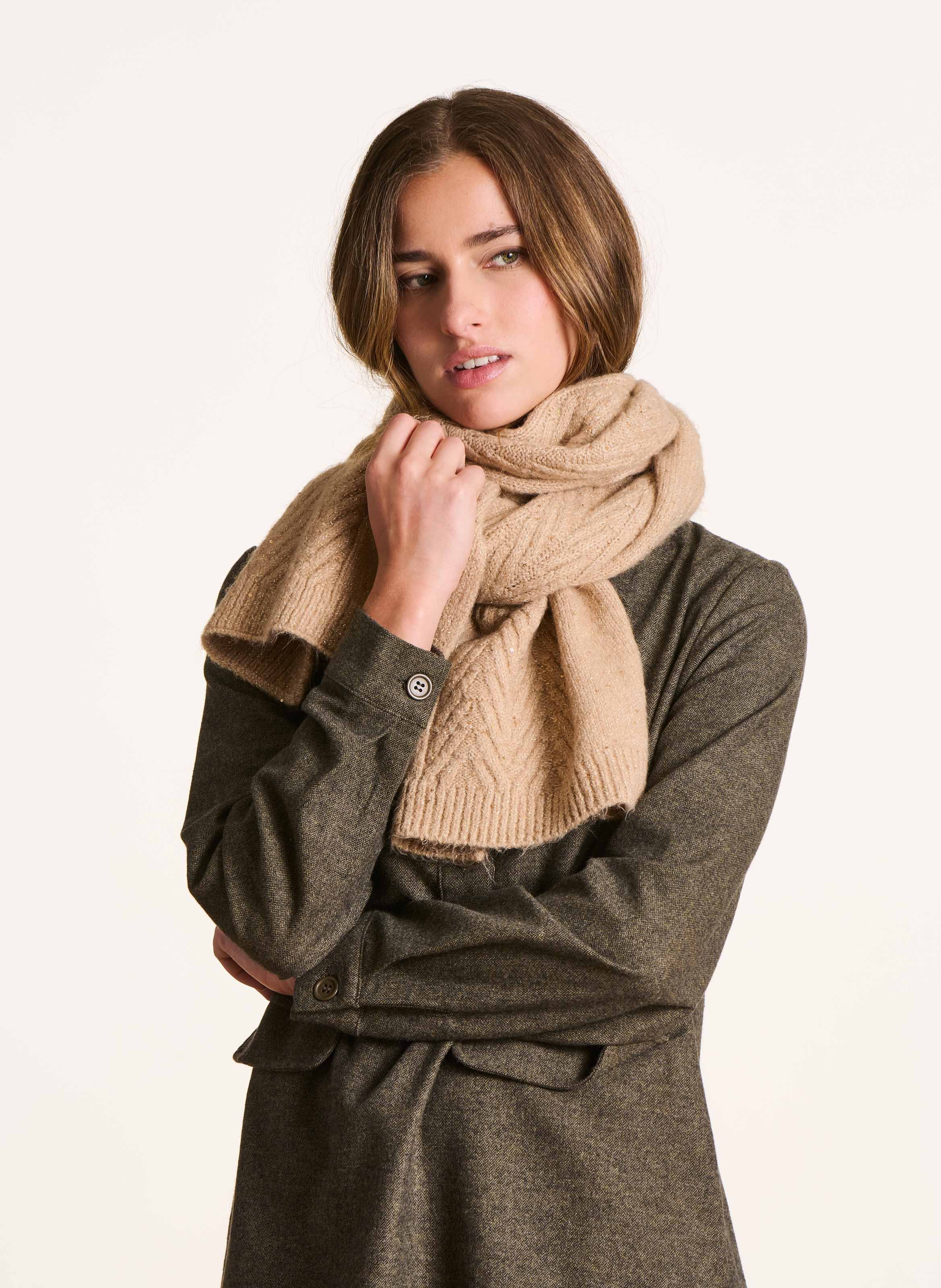 Écharpe tricôtée avec sequins LA FEE MARABOUTEE Marron