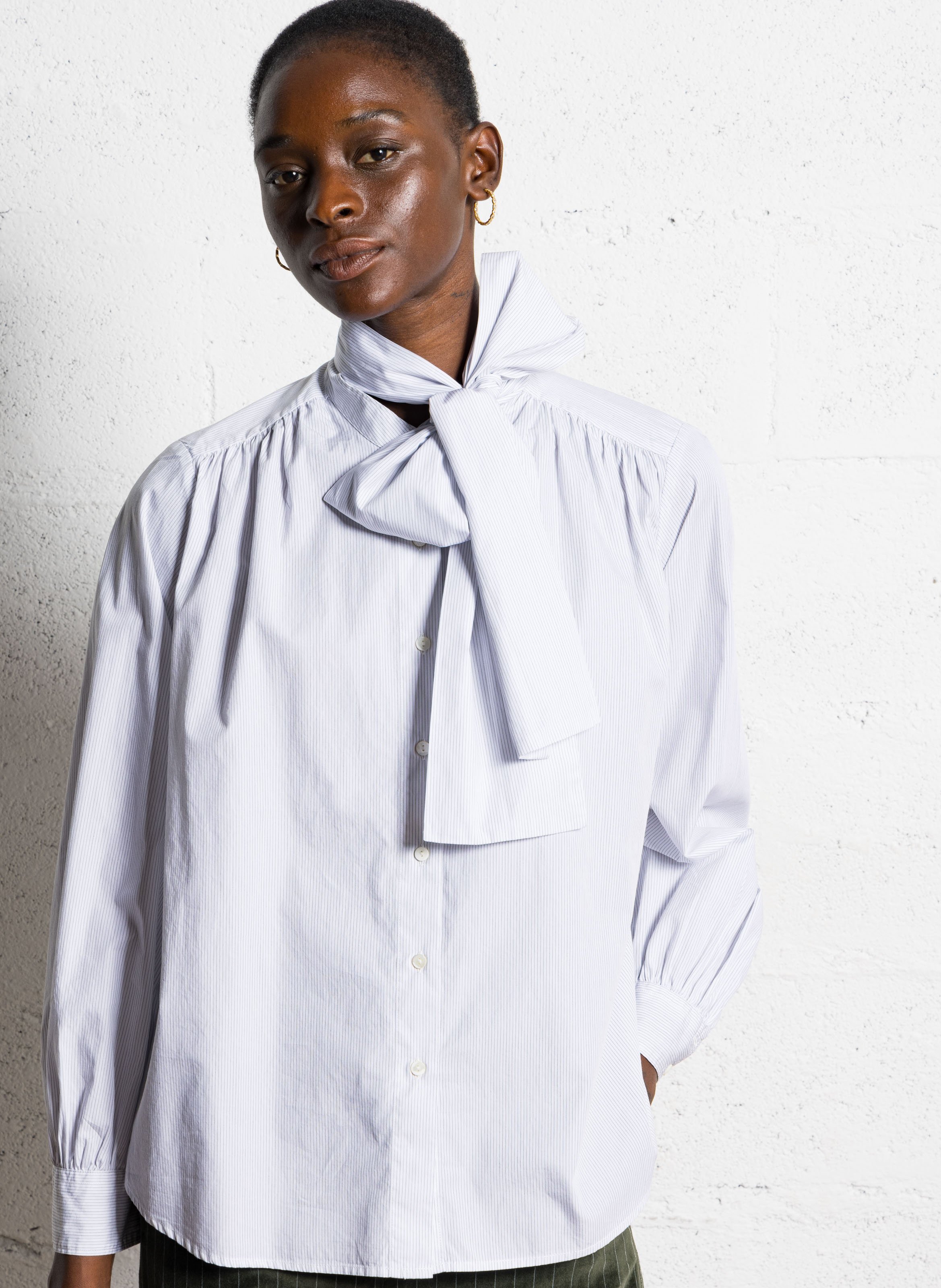 Chemise ample rayée avec écharpe DIEGA Blanc