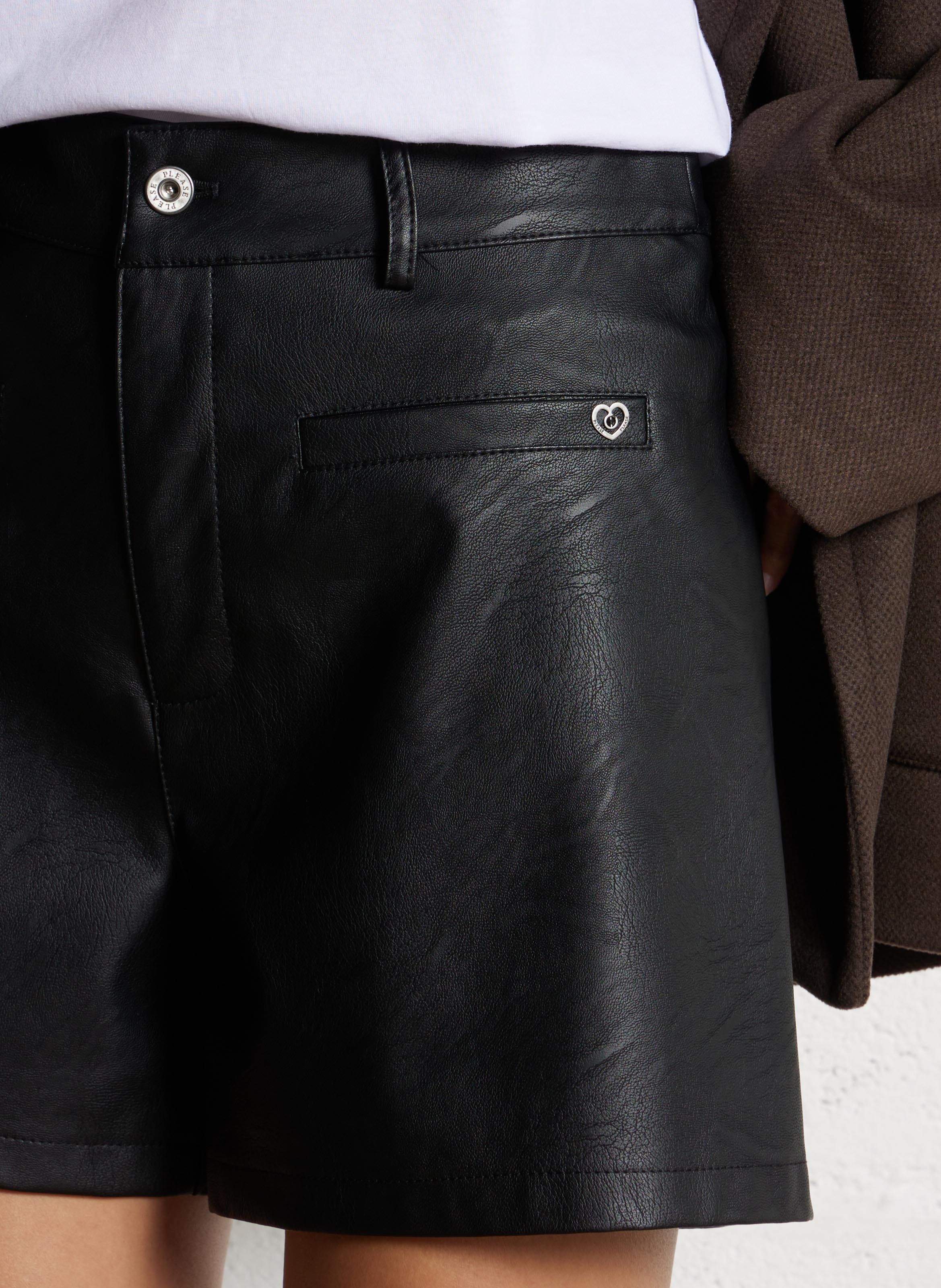 Faux leather straight shorts PLEASE Black