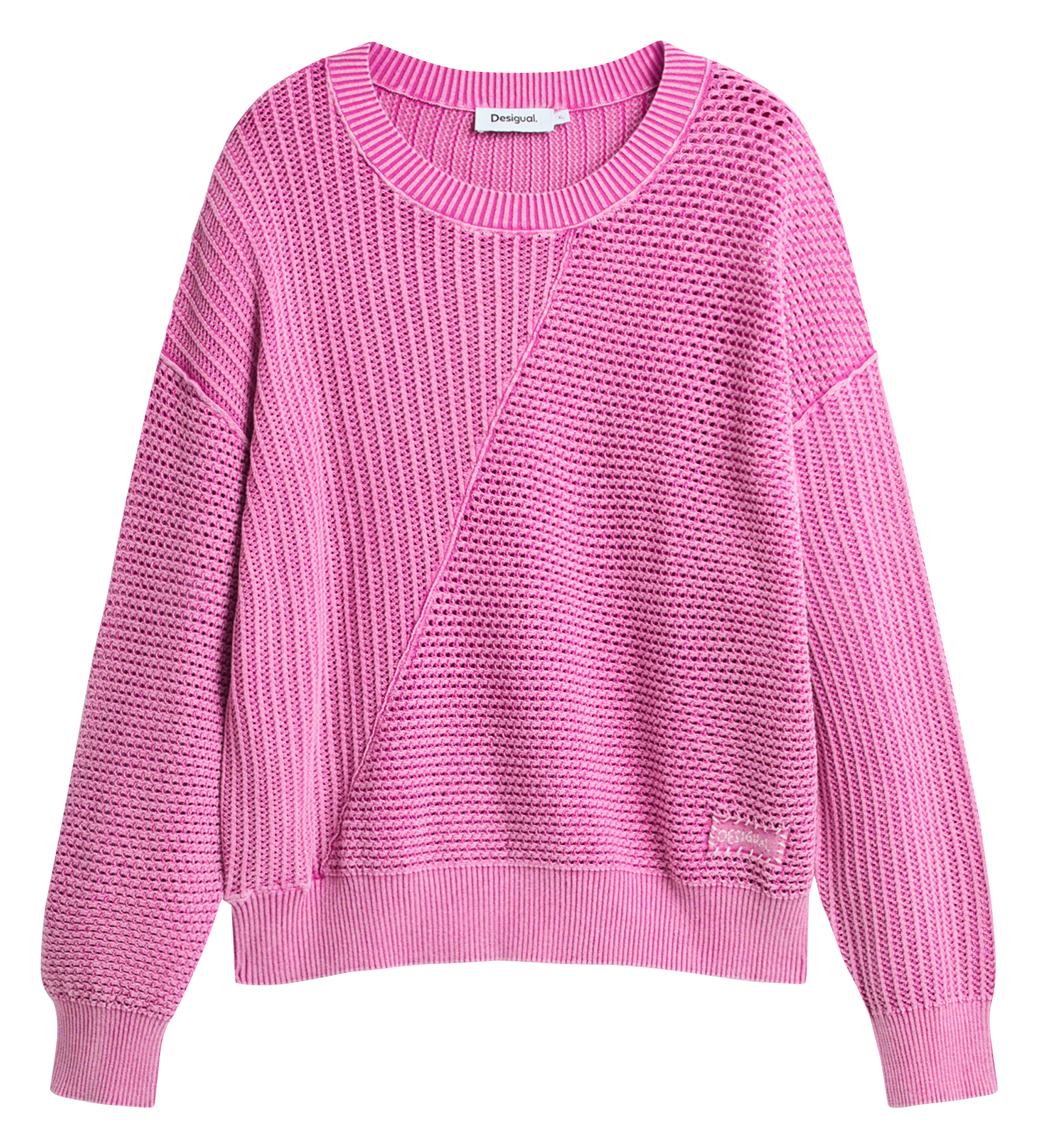 Pull ample col rond uni en coton mélangé DESIGUAL Rouge