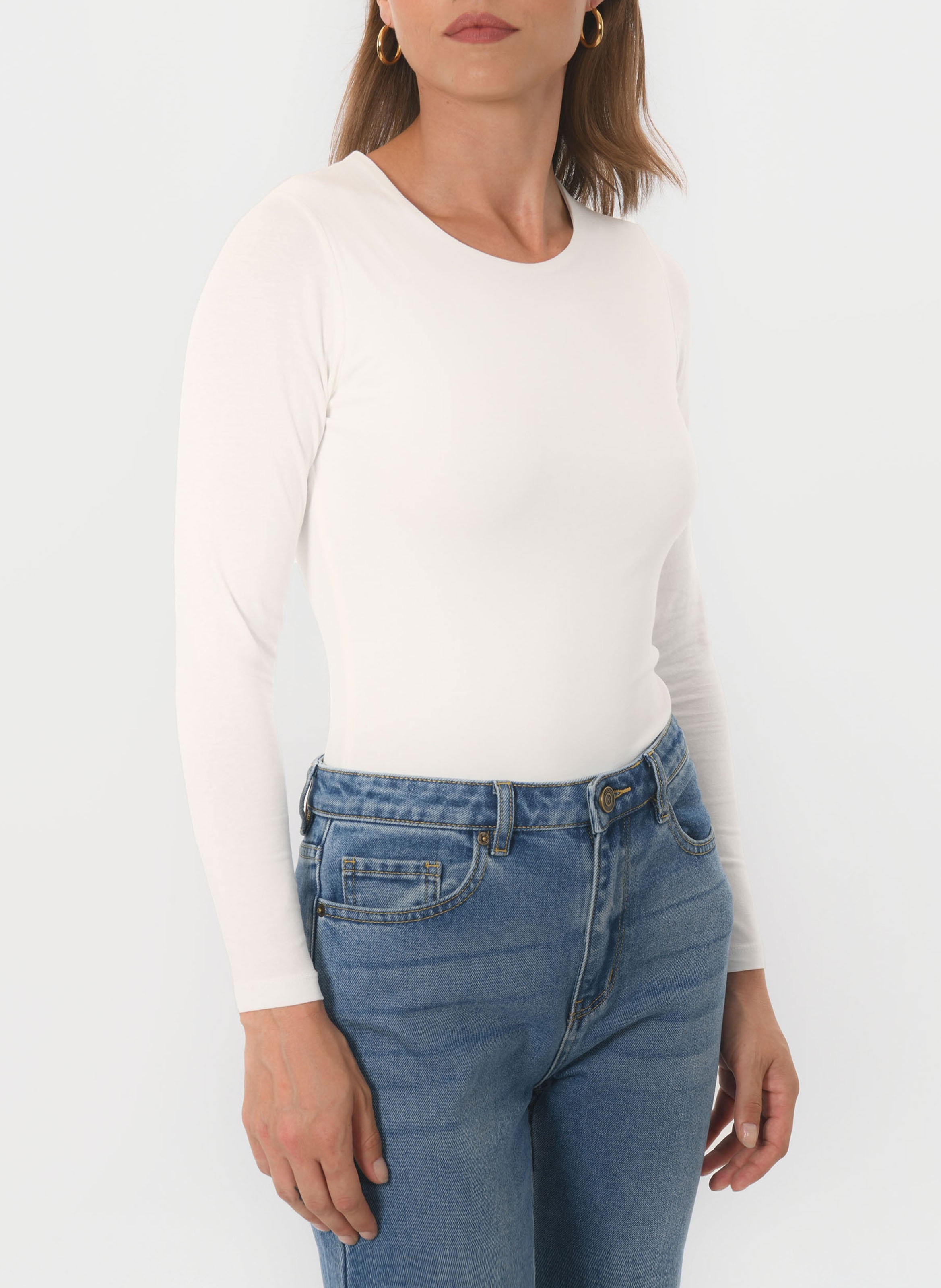 Tee-shirt moulant col rond en coton mélangé KOOKAI Blanc