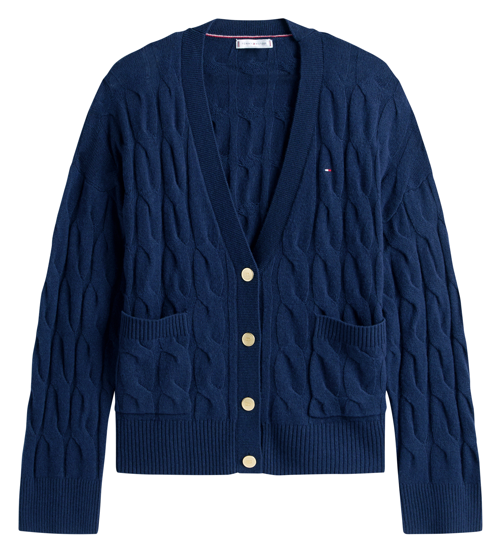 Cardigan col V droit en laine TOMMY HILFIGER Bleu