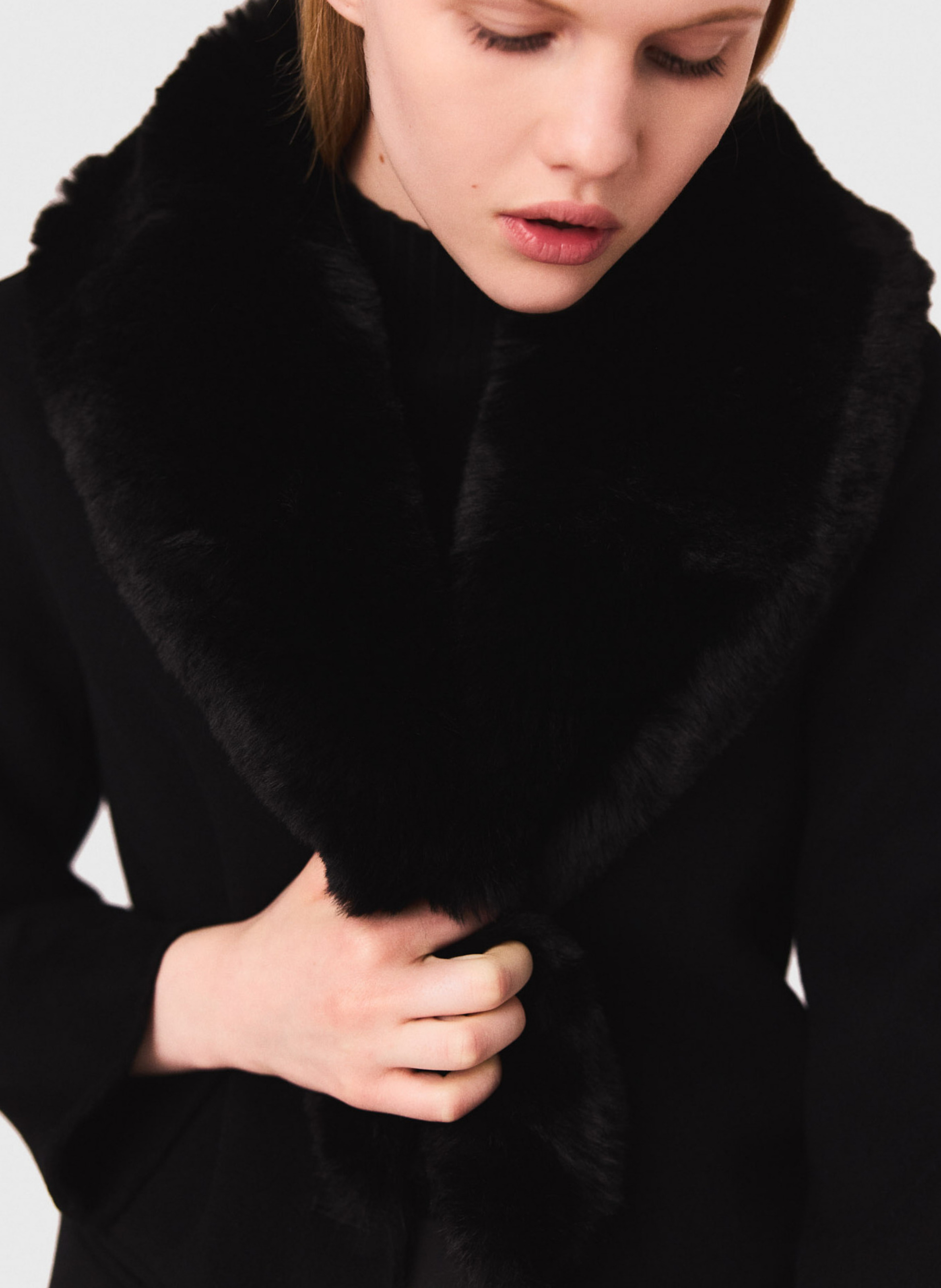 Manteau col effet fourrure en laine mélangée Noir Maje Femme