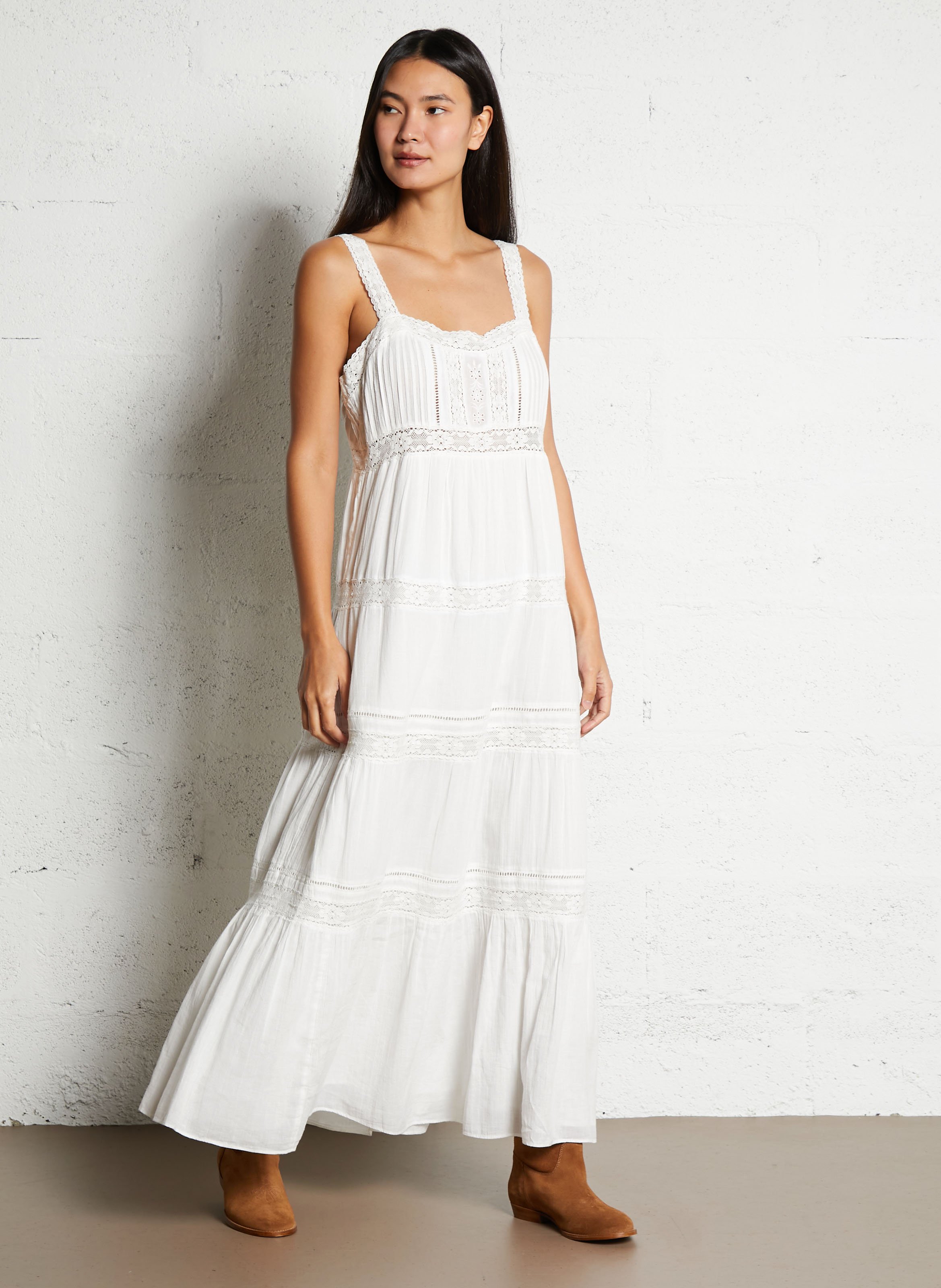 Langes Baumwollkleid mit eckigem Ausschnitt SUD EXPRESS