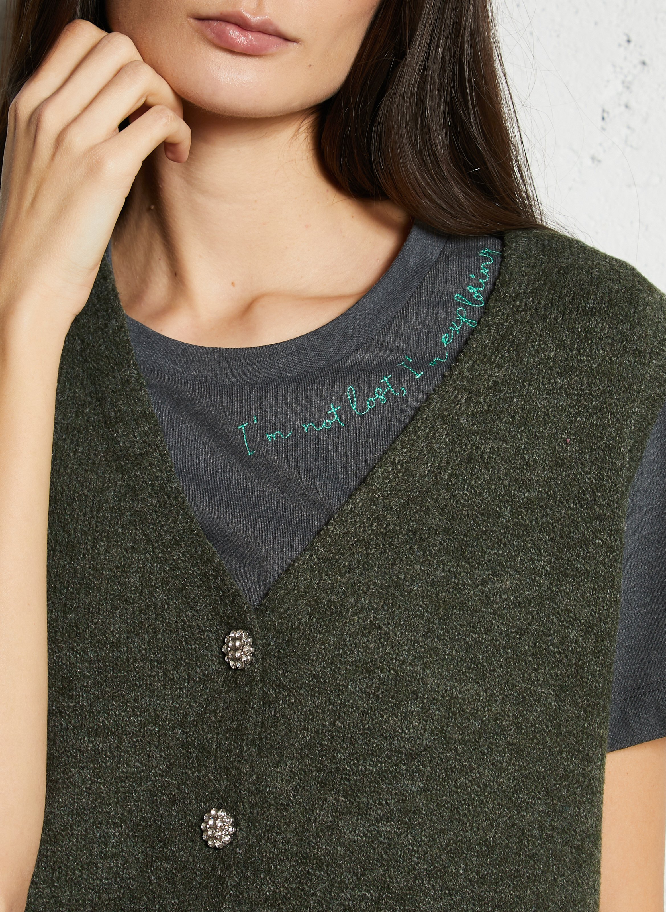 Straight V-neck vest in recycled knit VILA Green