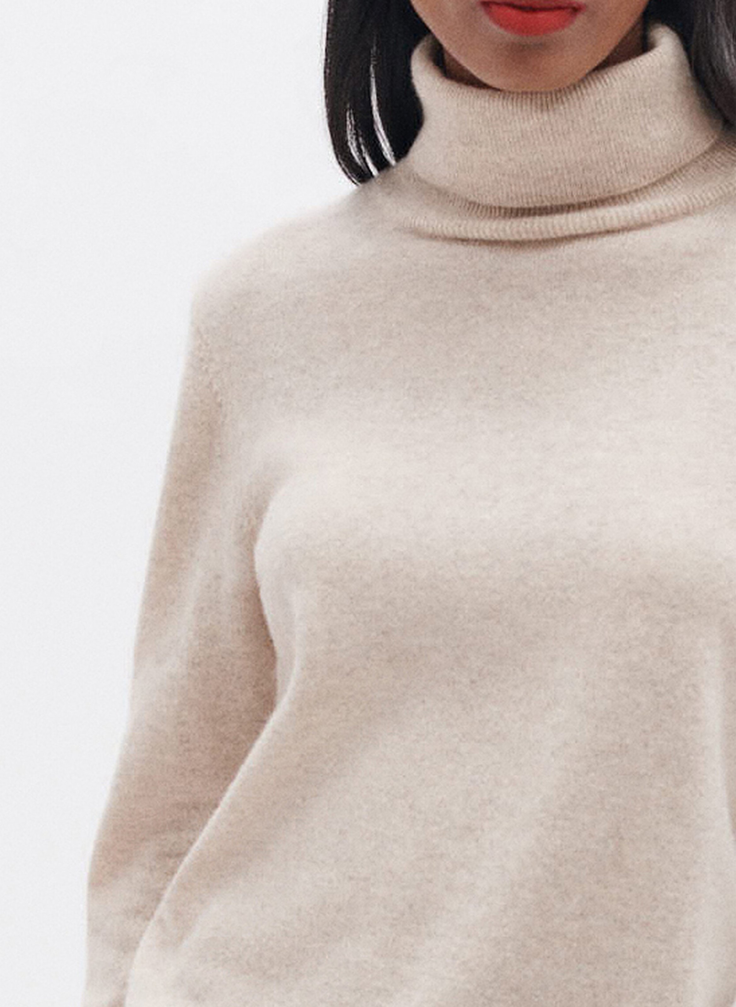 Cashmere straight-cut turtleneck sweater CAROLL Beige