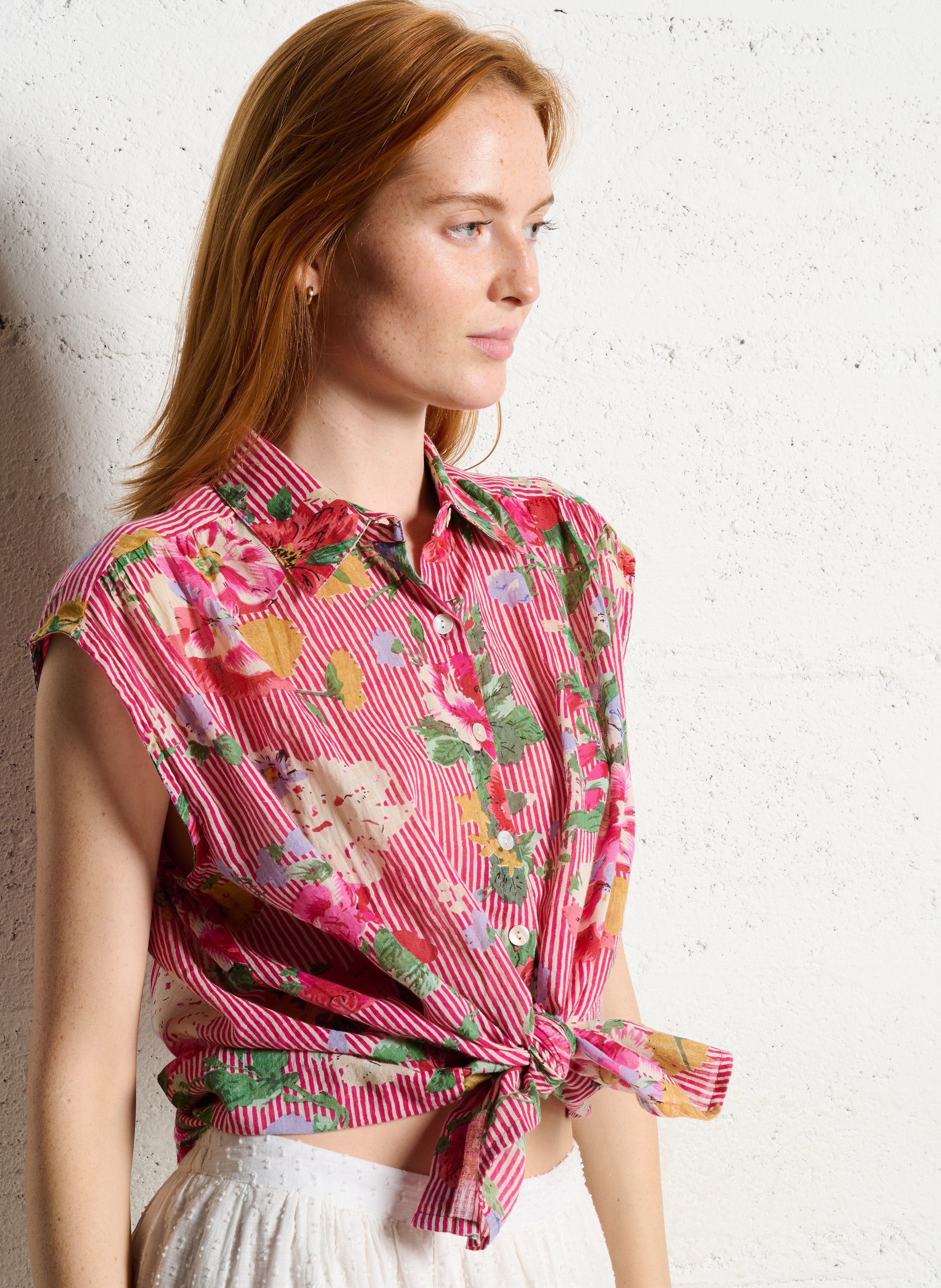 Oversize-Baumwollbluse mit klassischem Kragen und Print MAISON HOTEL Rot