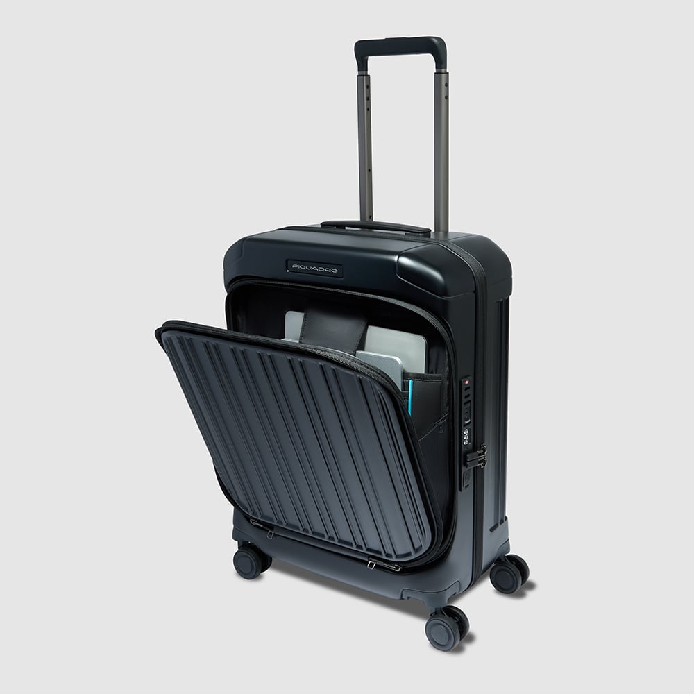 4-wheel carry-on trolley suitcase with front pocket for laptop and iPad® Pro 12.9 and TSA lock PIQUADRO Black